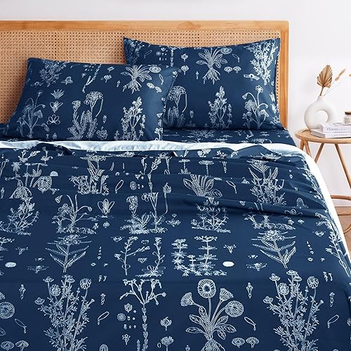 Miniatura 7 de Wake In Cloud - Juego de sábanas botánicas, flores blancas y hojas con patrón de jardín floral impreso en terracota, ropa de cama de microfibra