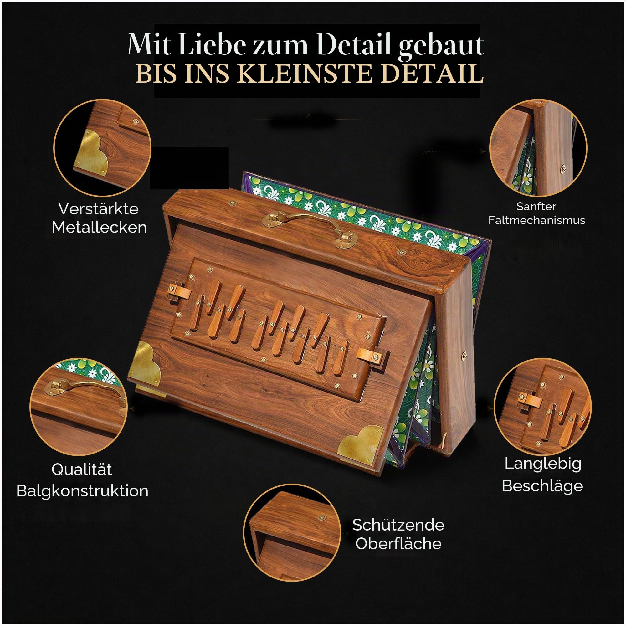 Shruti Box mit 13 Tönen, gestimmt, 432 Hertz gepolsterte Tragetasche, aus Teakholz