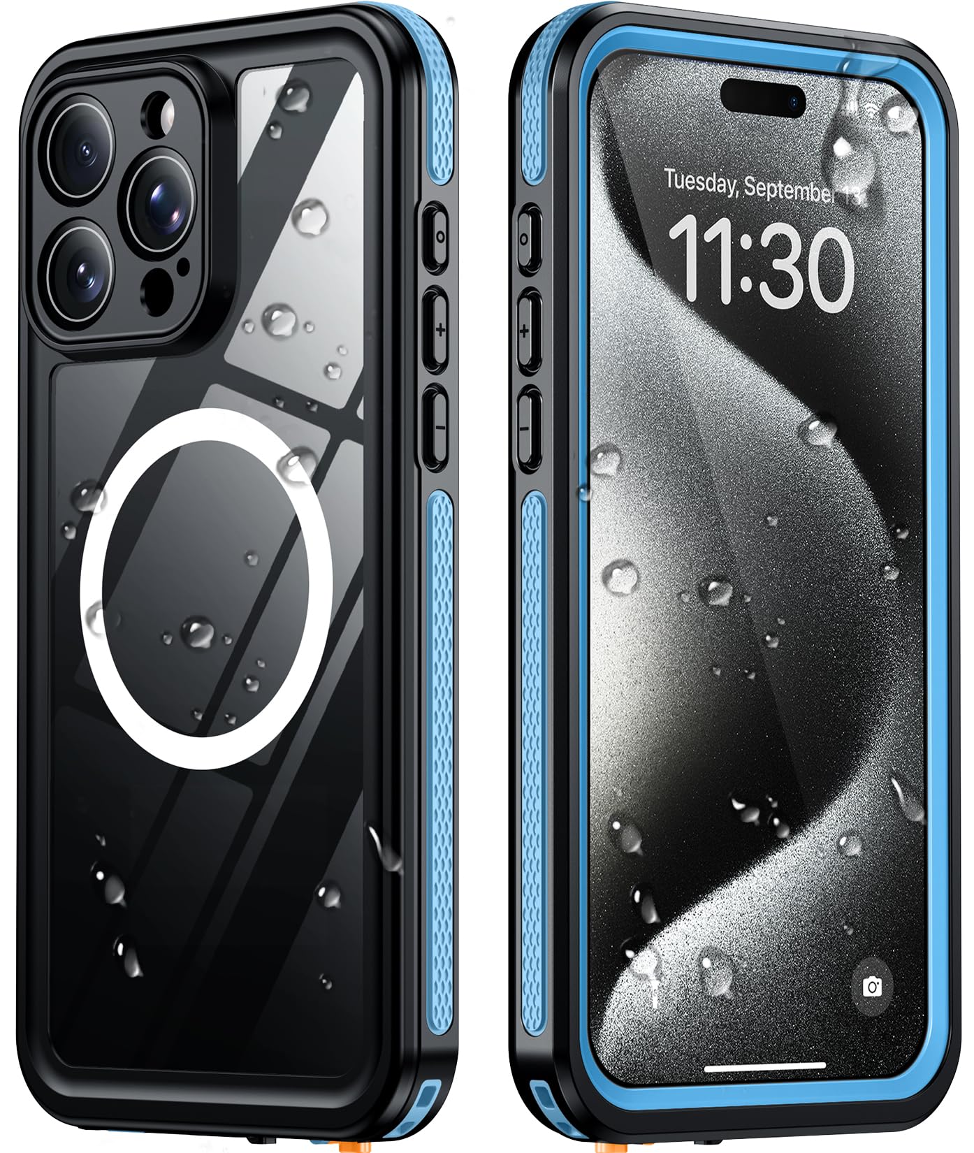 Temdan Designed for iPhone 15 Pro Case Waterproof, Blue/Clear
