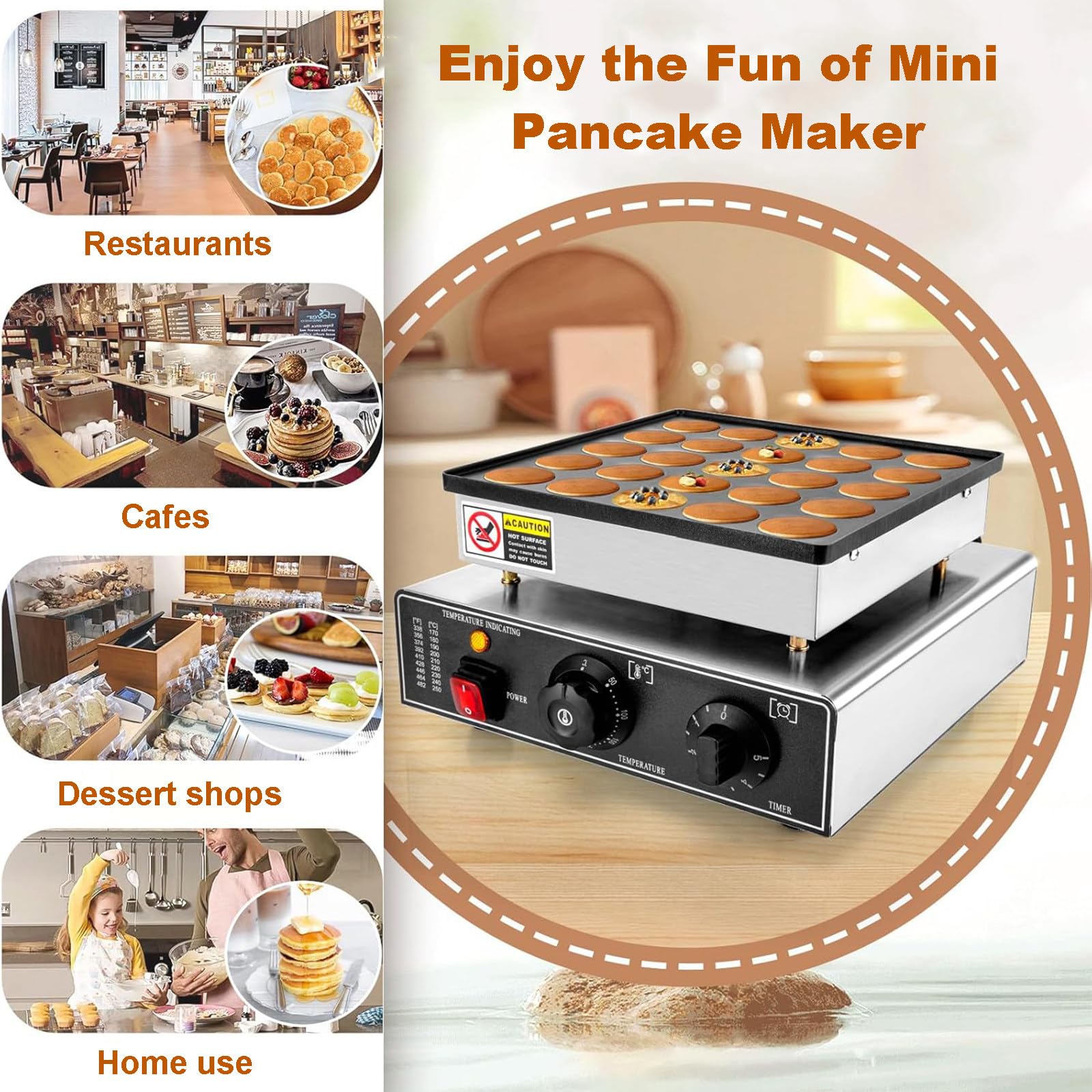 Mini naleśnikarka, 25 szt. holenderskich gofrownic do muffinek, grill ze stali nierdzewnej z powłoką nieprzywierającą, komercyjna elektryczna maszyna do dorayaki, kontrola temperatury Heart
