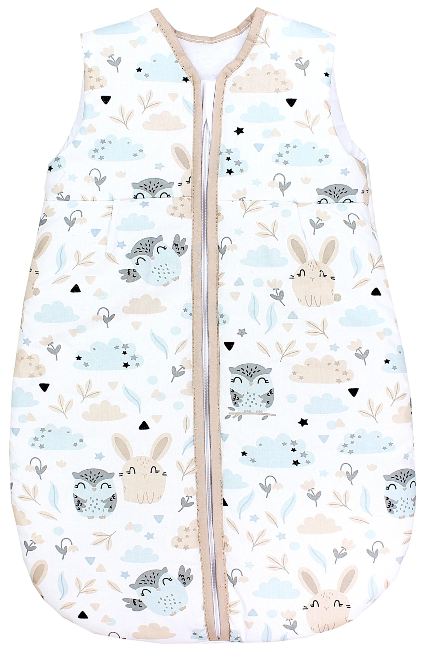 TupTam Baby Schlafsack 2.5 TOG – Warmer Winter Schlafsack Baby, OEKO-TEX, Ärmellos, Atmungsaktive Baumwolle, Farbe: Hase/Eule, Größe: 56-62