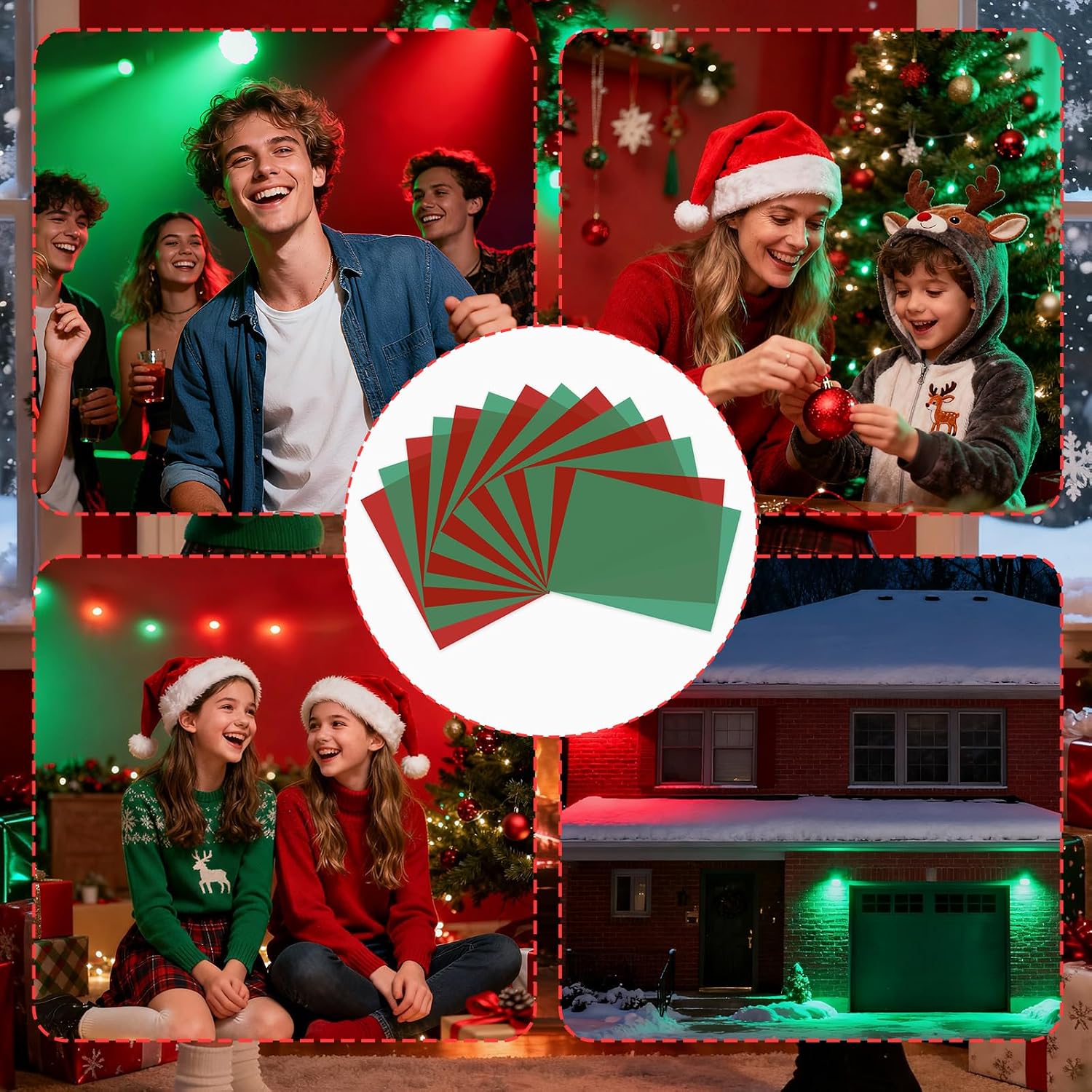 Gel Light Filter-14 PCS Red Green Christmas Gel Light Filter, Colored Overlays Correction Transparency Film Plastic Sheets for Christmas Landscape Led Light or Reading, 11.7 x 8.5 Inches (Red & Green)
