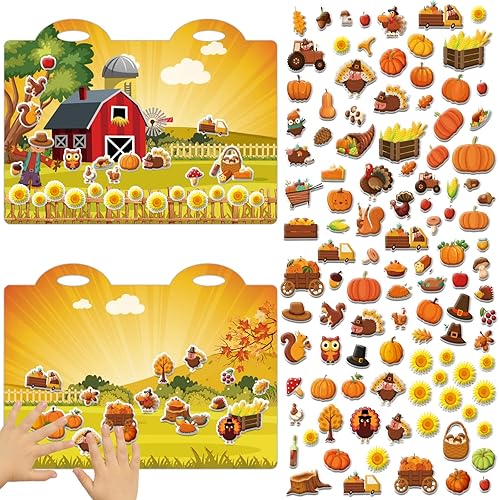 Juego de calcomanías hinchadas de Acción de Gracias para niños, haz una escena de otoño, juego de calcomanías 3D, libro de actividades de otoño, haz