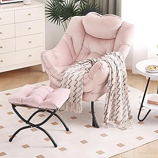 Pink Furlide lazy chair with folding ottoman