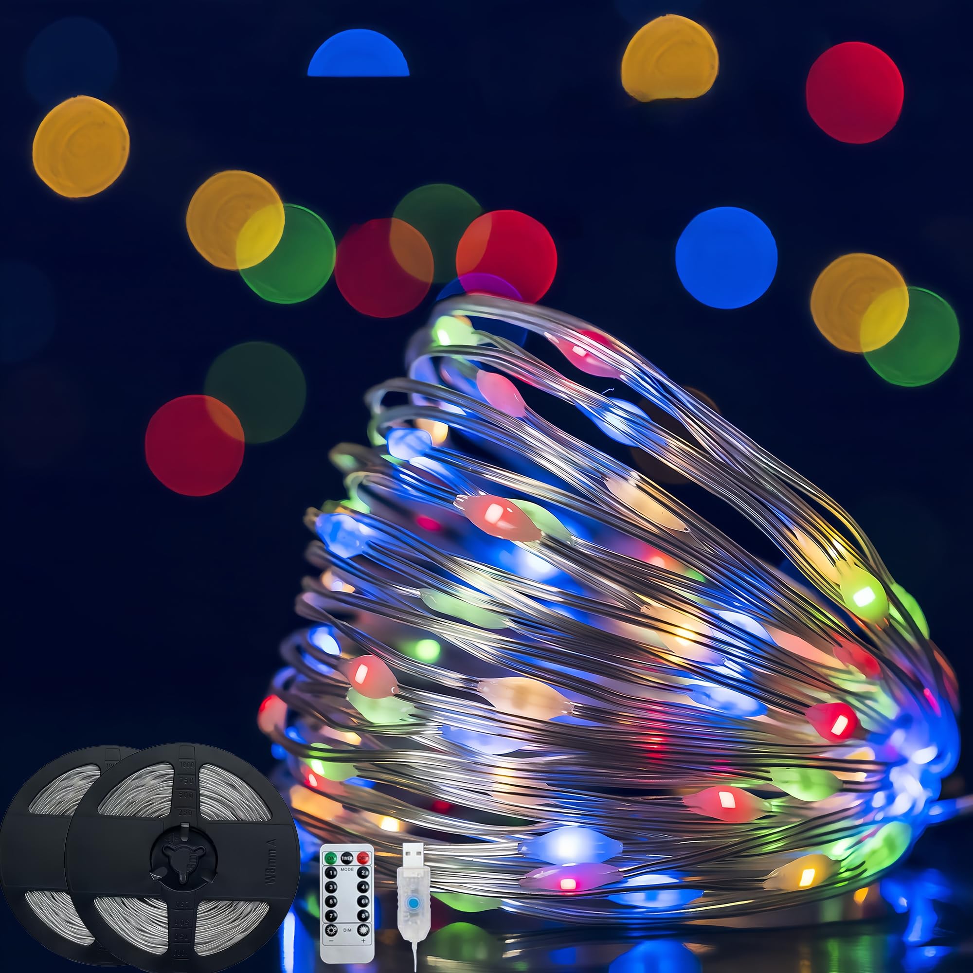 Clearhill Colorful 2Pack Fairy Lights 10M/32 Ft 100Led Usb Soft Wire String Lights, Waterproof With Remote & Timer, 8 Modes Lights For Bedroom, Christmas Tree, Indoor Outdoor Decoration