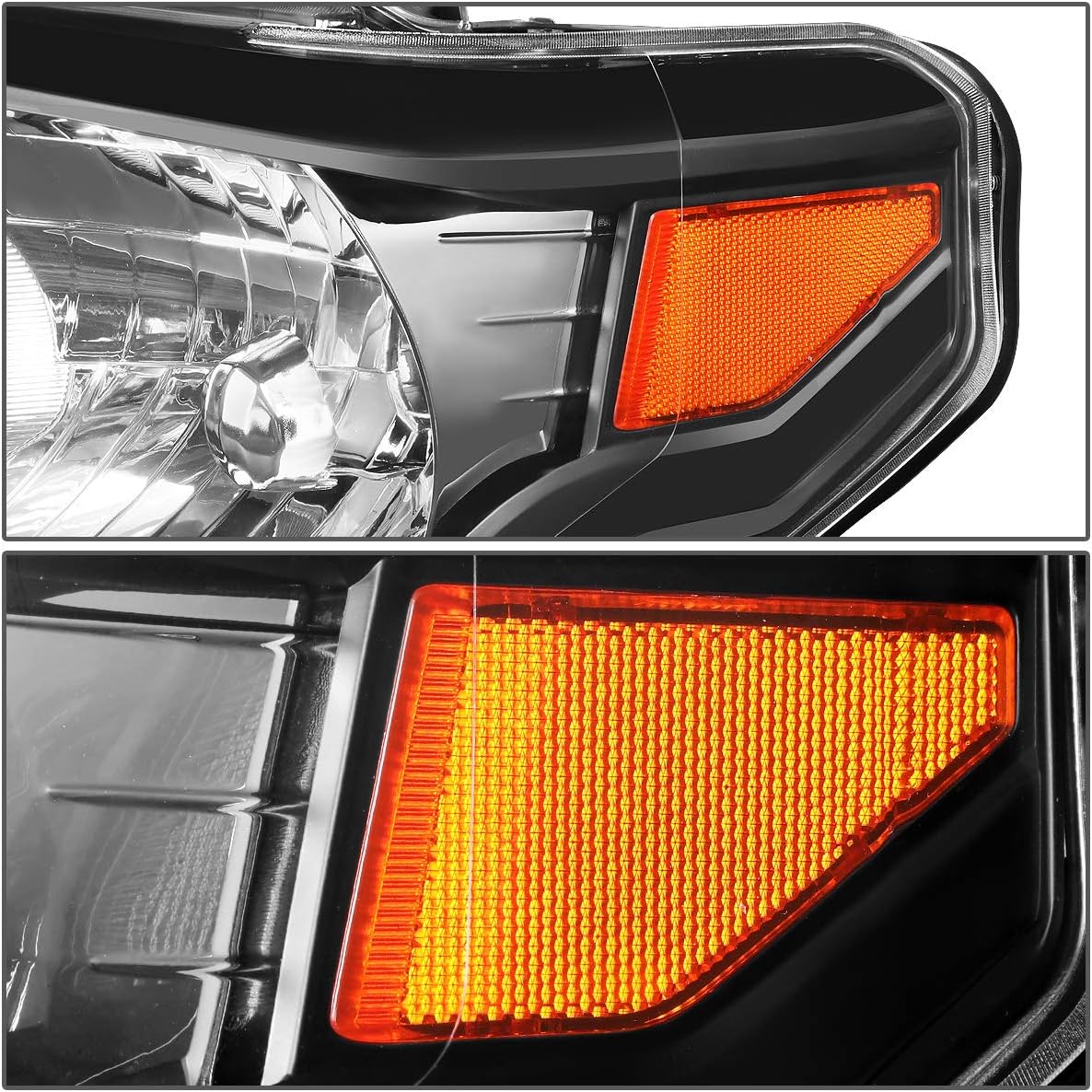 Auto Dynasty Black Housing Amber Corner Front Driving Headlight Head Lamps+Tool Kit Compatible with Tundra 14-20