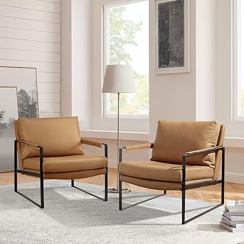 Miniatura 75 de Art Leon Juego de 2 sillas de acento de piel sintética moderna de mediados de siglo, silla de salón con patas de metal negro, color negro