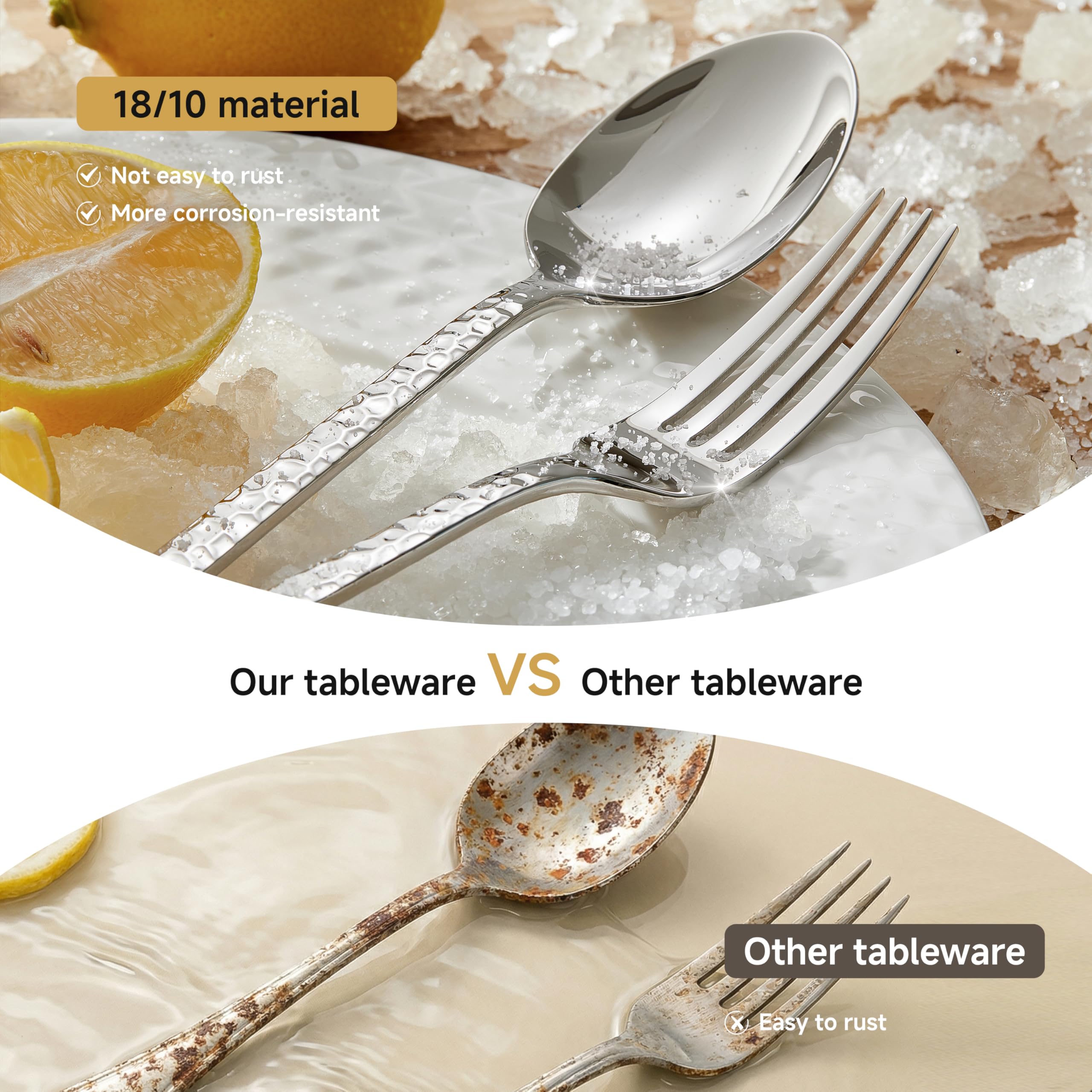 Hammered Stainless Steel Dinner Forks - 16 Piece Set -3