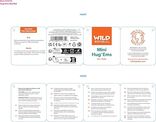 Miniatura 3 de Wild Republic Peluche de murciélago, peluche de juguete, regalos para niños, HUG'EMS de 7 pulgadas