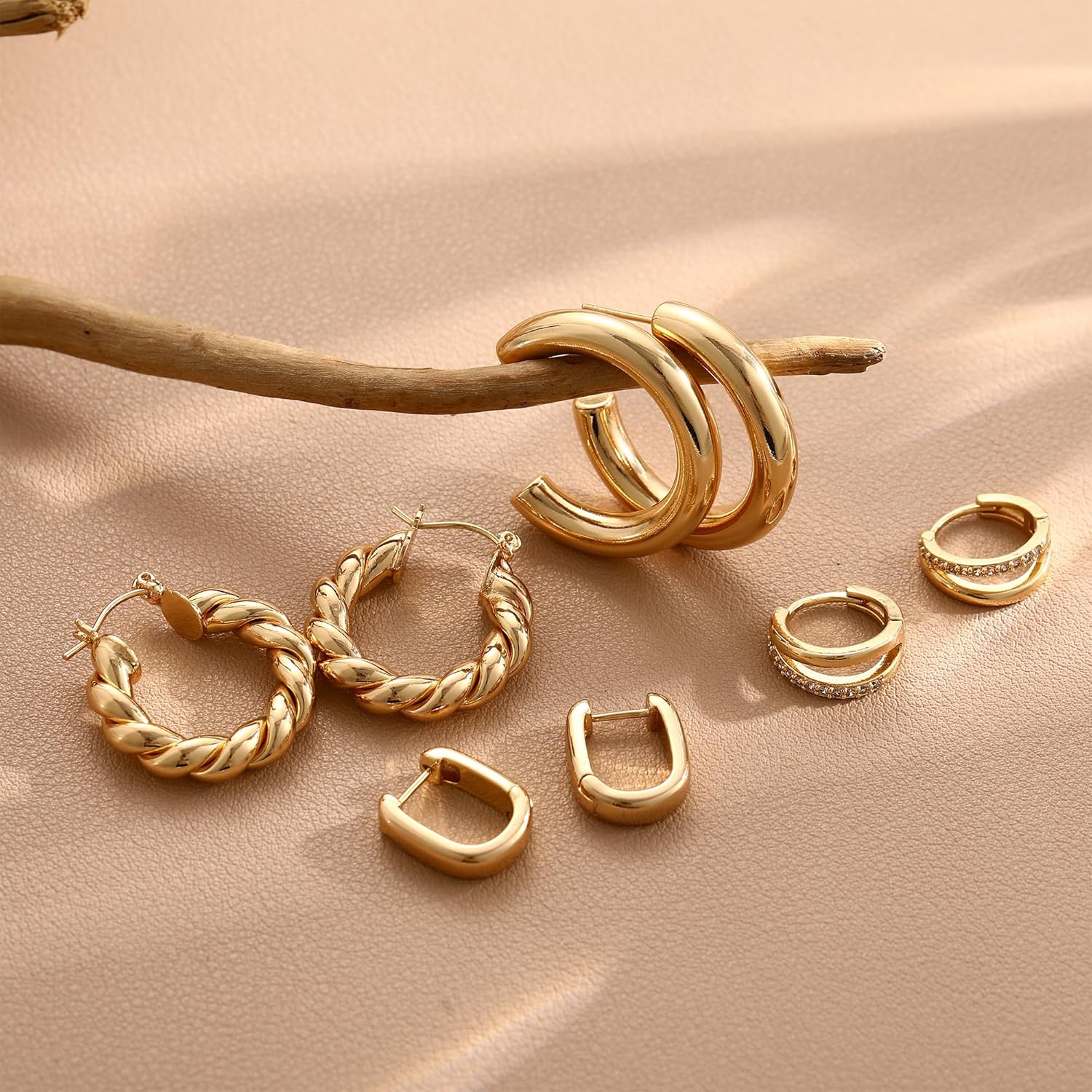 9 Pairs Small Gold/Silver Hoop Huggie Earrings Set for Women, 14K Gold Plated Chunky Hoop Small Earring Hypoallergenic Thick Open Lightweight Chunky Hoop Earrings Jewelry for Gifts - Image 4