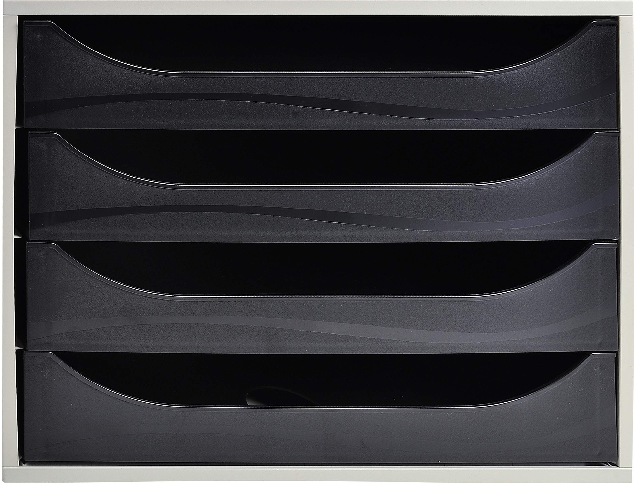Exacompta - Ref 2286014D - EcoBox Drawer Set - 248 x 284 x 234mm in Size, 4 Drawers, Suitable for A4+ Documents, Stackable, Safety Stop Feature - Black