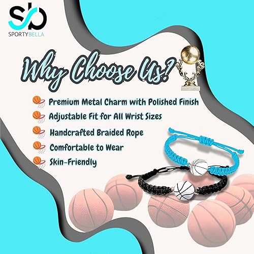 Miniatura 6 de Sportybella Pulsera de baloncesto - Pulsera de abalorio - Joyería de baloncesto - Pulsera de cuerda ajustable - Regalo de baloncesto
