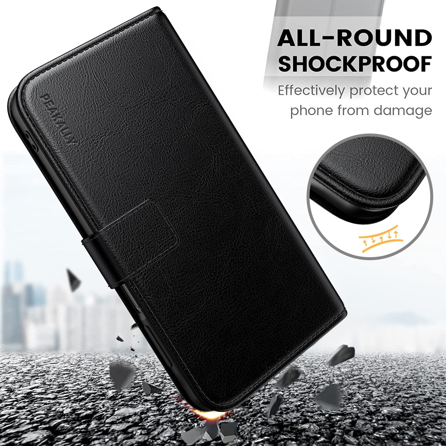 Peakally Etui kompatybilny z Samsung Galaxy A16 5G [z 1 sztuką pancernego szkła ochronnego] [skóra poliuretanowa premium] [blokada RFID] [kieszeń na karty] etui z klapką, Czarny
