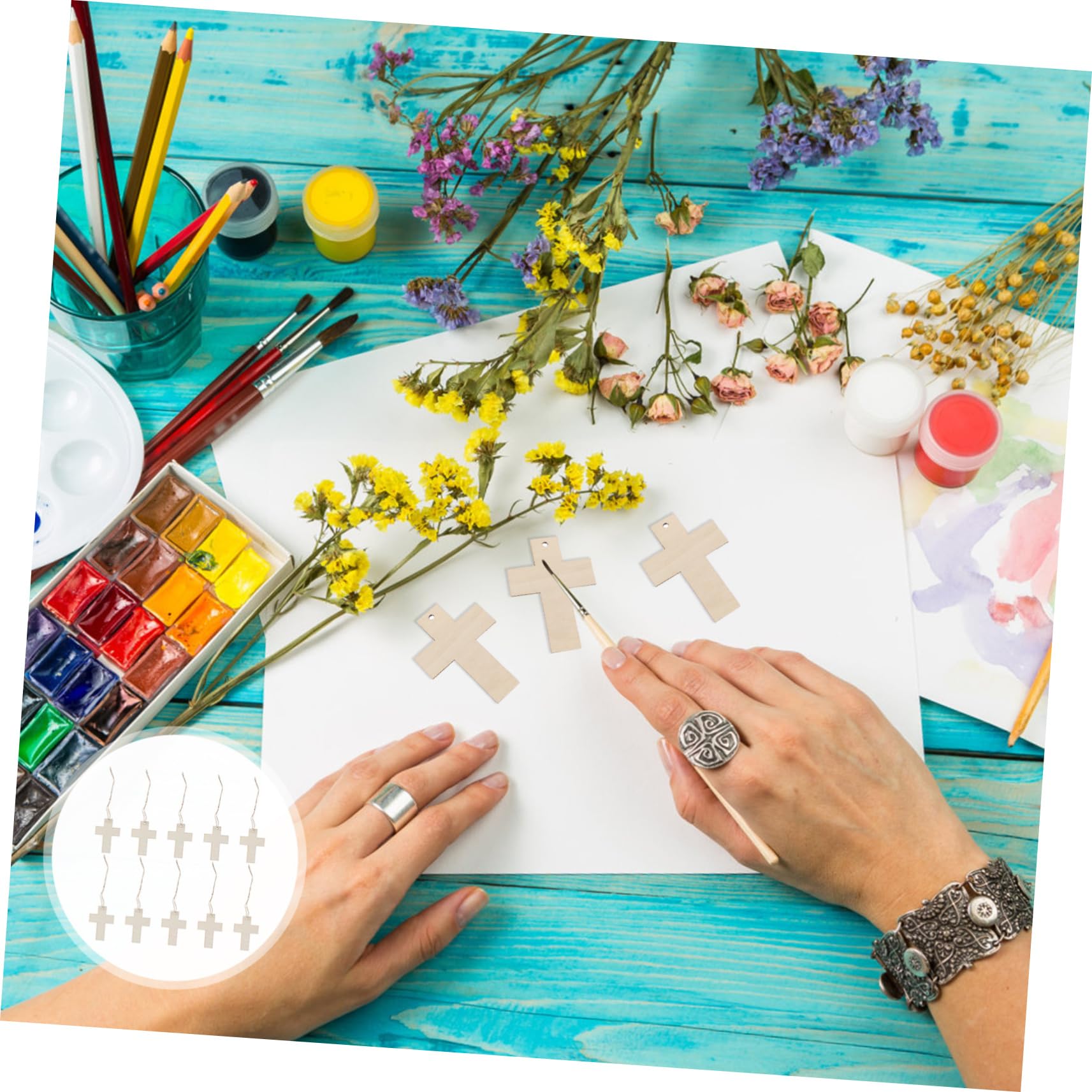 SHINEOFI 5 Set Di Design Unici Per Ragazzi E Ragazze Crocifissi Dipinti A Mano Trucioli Di Legno Giocattoli Graffiti Sicuri E Creativi