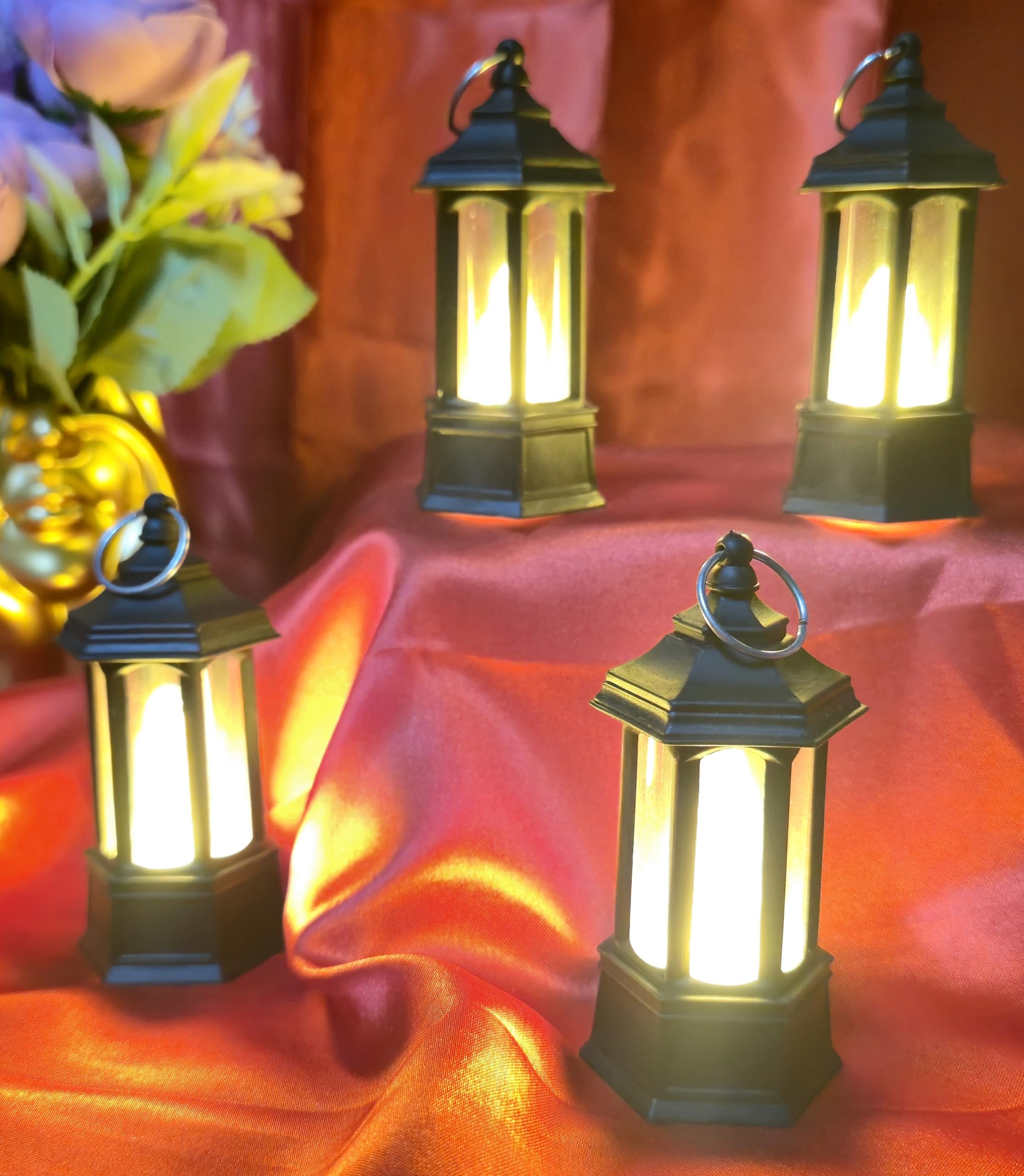 VRB Dec 4 Pcs Small Antique LED Lantern Pillar Candles Acrylic Flameless & Smokeless Decorative LED Tea Light Candle Perfect for Gifting, Home,Diwali, Christmas,Decorative Candles,Birthday (Model 4)