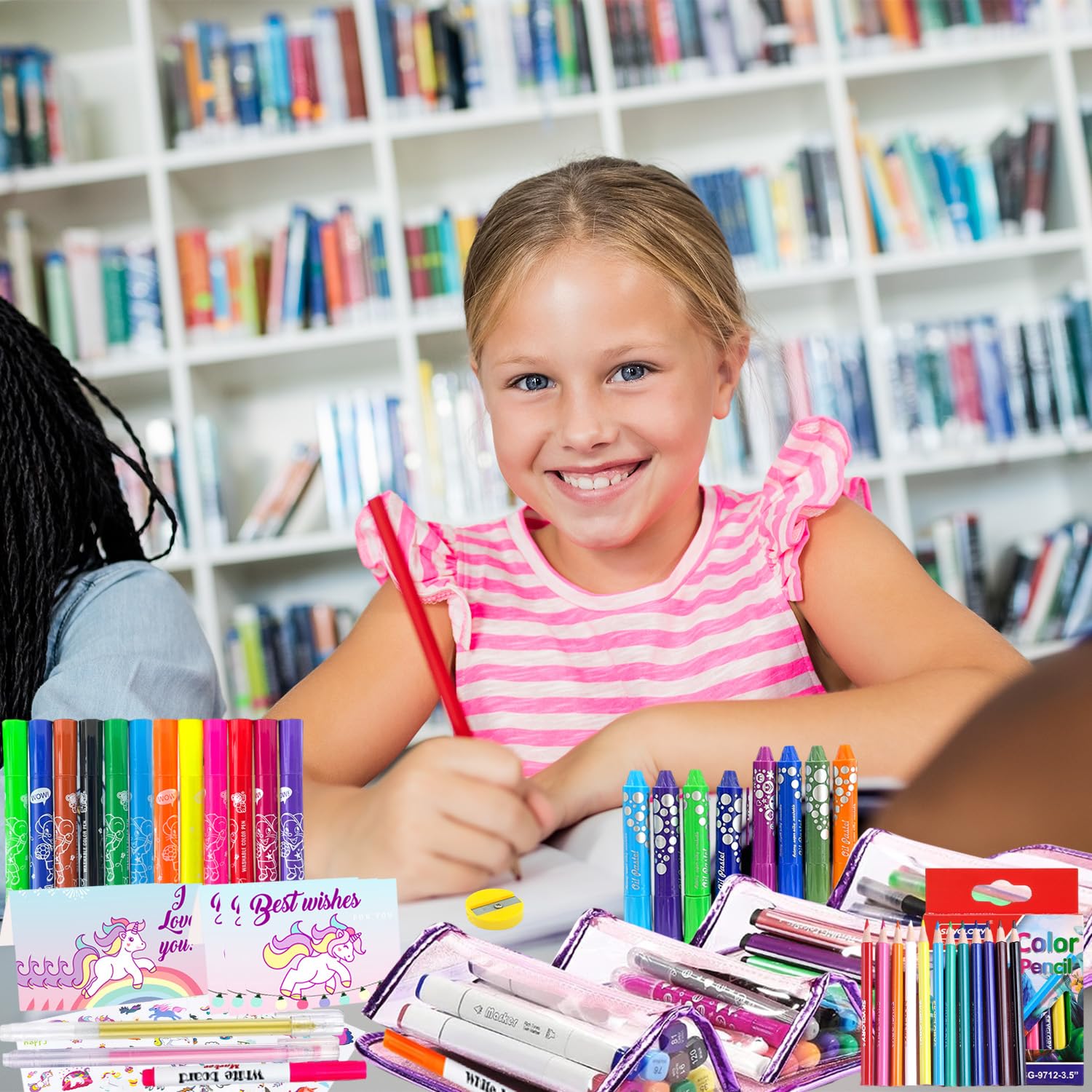 Astuccio Bambina Con Diamanti Scintillanti - Set Cancelleria Colorata, Pennarelli E Adesivi - Foto 5