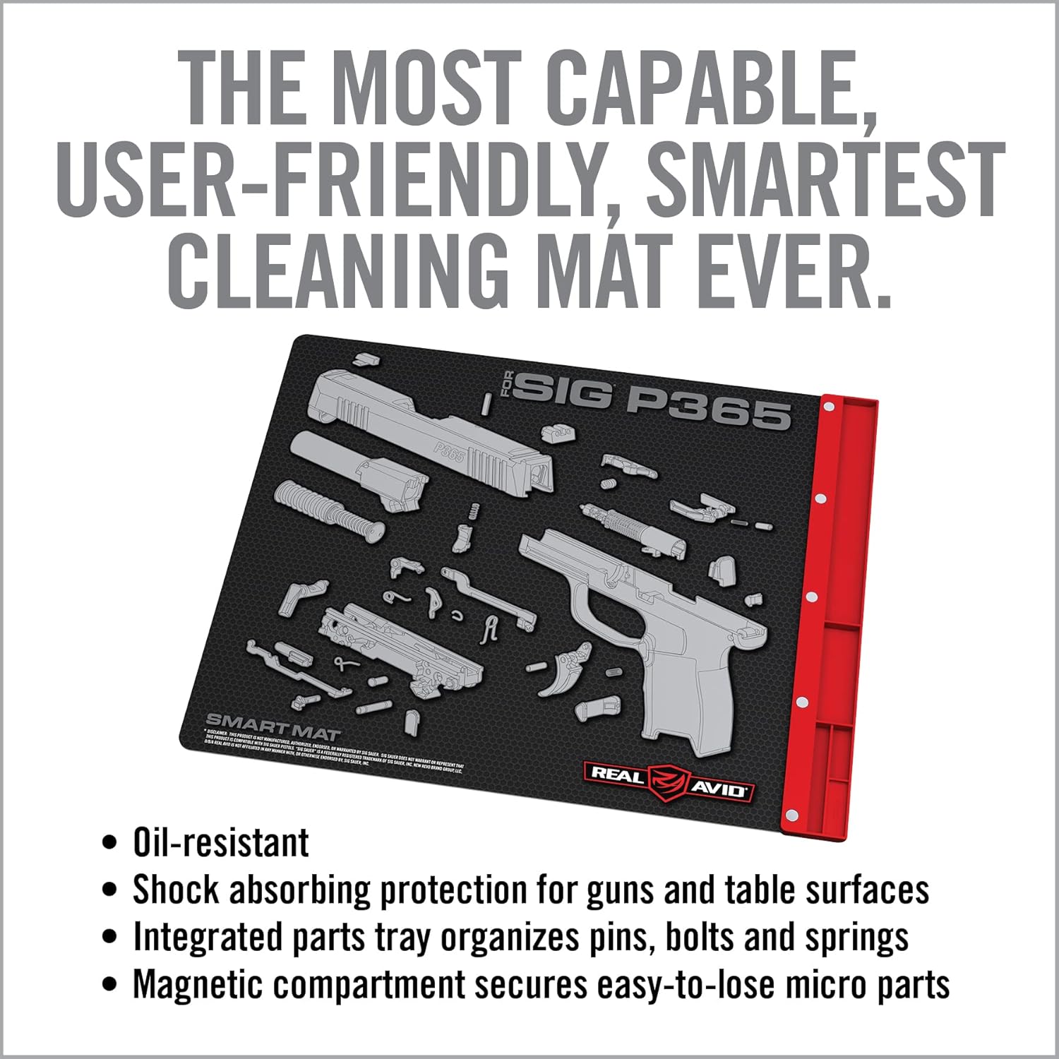 Real Avid Smart Gun Cleaning Mats – Oil-Resistant 19x16 Workbench Pads with Magnetic Parts Tray & Illustrated Guides for Glock, SIG P365, 1911 and M&P