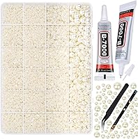 Vista 13 de 12900 piezas de media perla con pegamento para manualidades de diamantes de imitación, cuentas de perlas planas blancas AB de varios tamaños