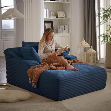KEIKI 67" Oversized Chaise Lounge Chair Indoor, Deep Seat Corduroy Cloud Couch Sleeper Sofa Bed with Pillows, Cozy Lounge Sofa for Gaming Room Movie Night Relaxing, No Assembly Required