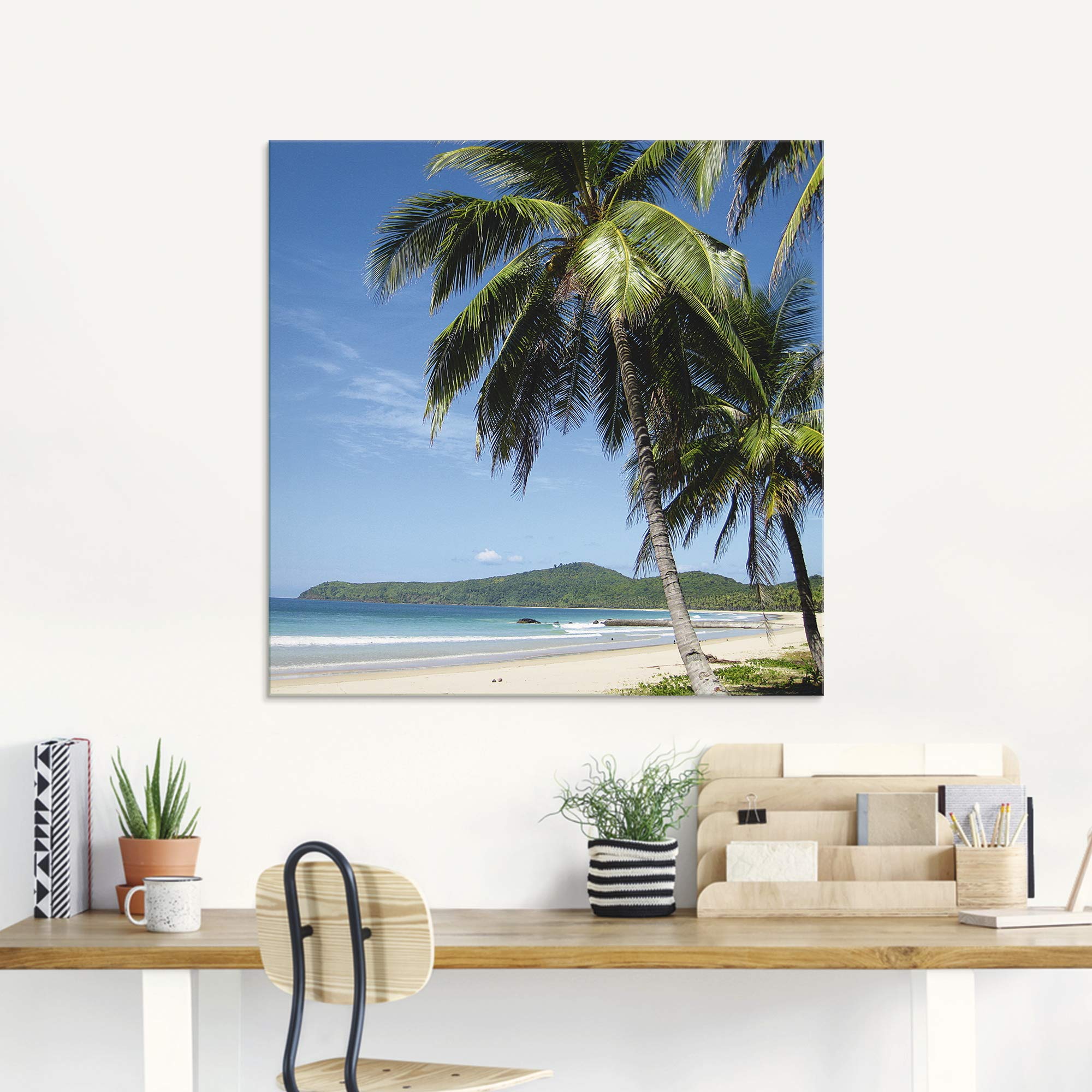 ARTland Wanddeko Glasbilder Wandbild Glas Bild einteilig 30x60 cm Hochformat Strand Meer Palmen Karibik Küste Insel Südsee Urlaub T5GY