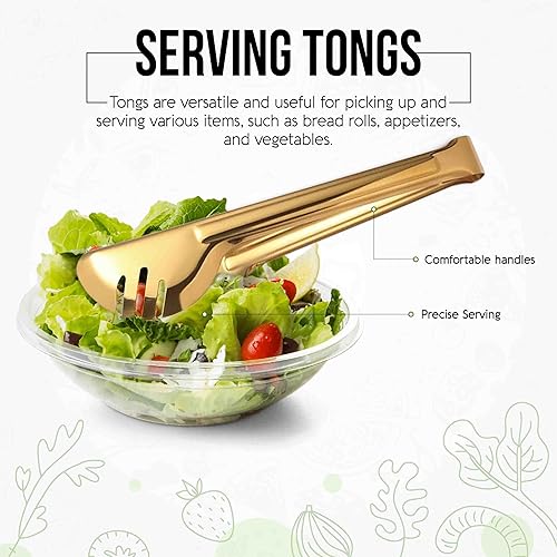 Miniatura 7 de Juego de utensilios para servir dorados, 10 piezas, acero inoxidable, impresionante acabado de espejo, ligero, apto para lavavajillas, incluye
