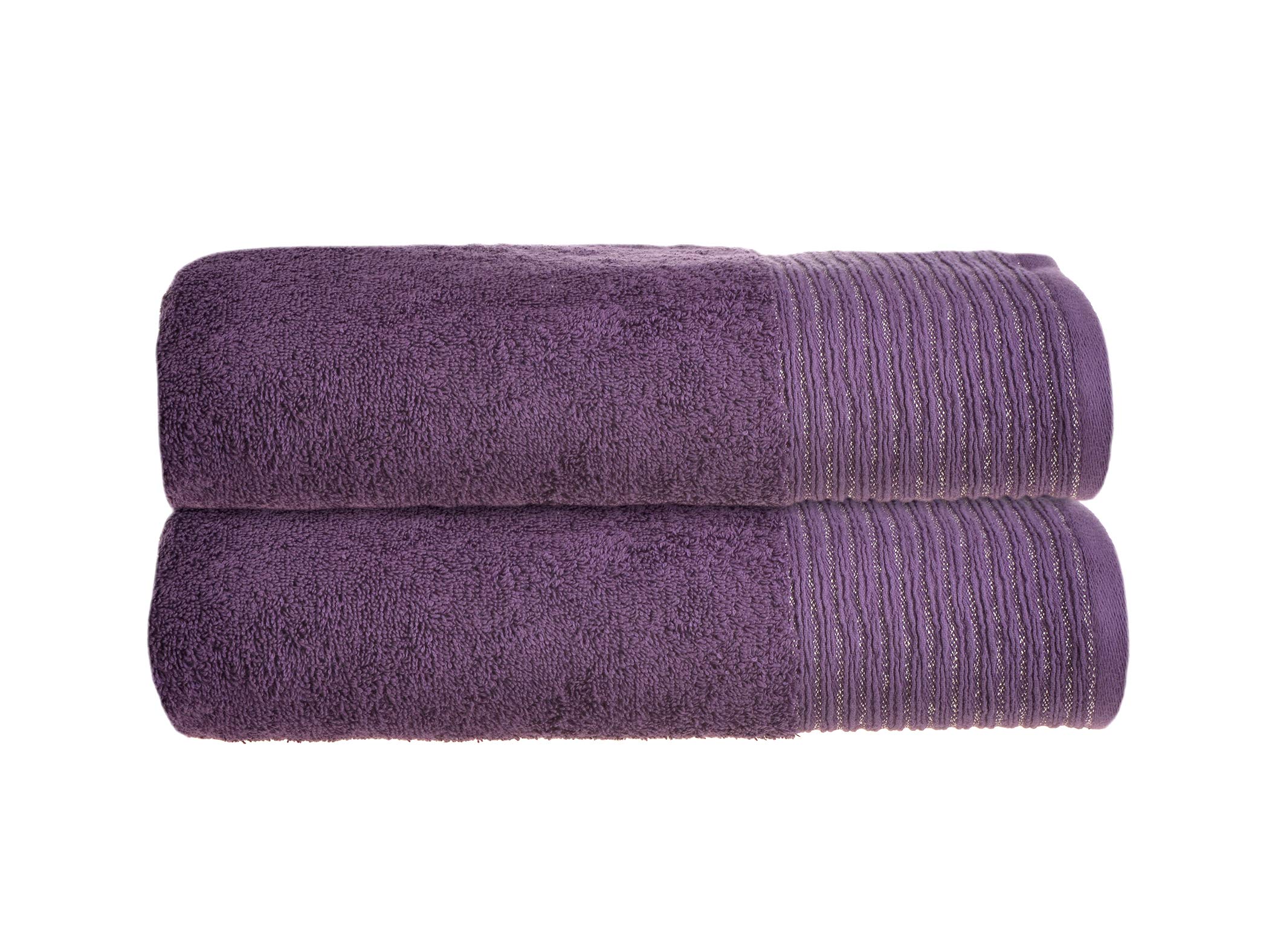 Allure Bath Fashions Purple Set Of Two Sparkle Luxury Bath Towels, Shimmering Metallic Edge, Supersoft 100% Combed Cotton, Made In Turkey, 70Cm X 130Cm, 550Gsm - Fully Guaranteed.