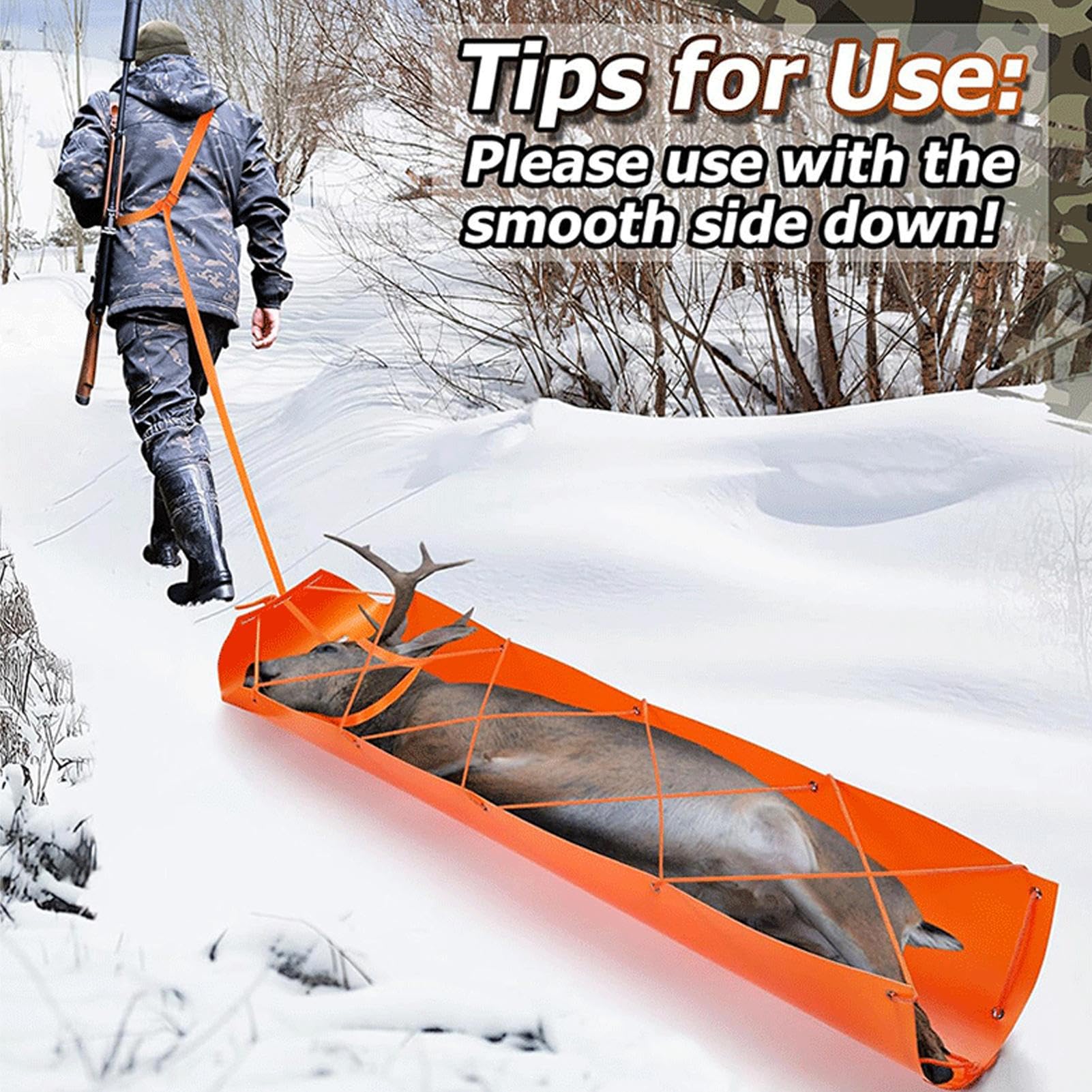 Sled di Drag di Cervo - Trasportatore di Cervi Pesanti per il Trasporto di selvaggina, Cinghia di resistenza allo strappo | Accessori da Caccia per la Corte, il Fango e la Sabbia, strumento d