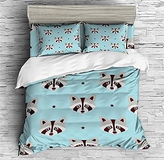 REALIN Raccoon Duvet Cover Set Baby Raccoon Small Animal Jungle Bedding Girl Boy Kids Bed Sets 2/3/4PCS Quilt Covers/Sheets/Pillow Shams,Twin/Full/Queen/King (C,Queen-228x228cm-3PCS)
