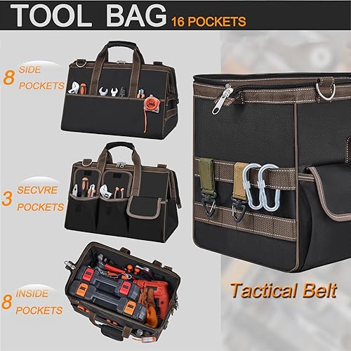 Miniatura 3 de Bolsas de herramientas para hombres resistentes de 17 pulgadas, gran caja de herramientas portátil, organizador de almacenamiento, múltiples