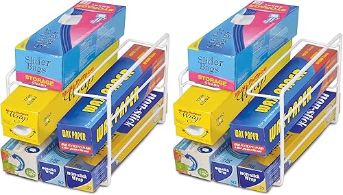 Smart Design Organizador de papel de aluminio de cocina de 3 niveles alambre de metal de acero acabado resistente al óxido despensa debajo del