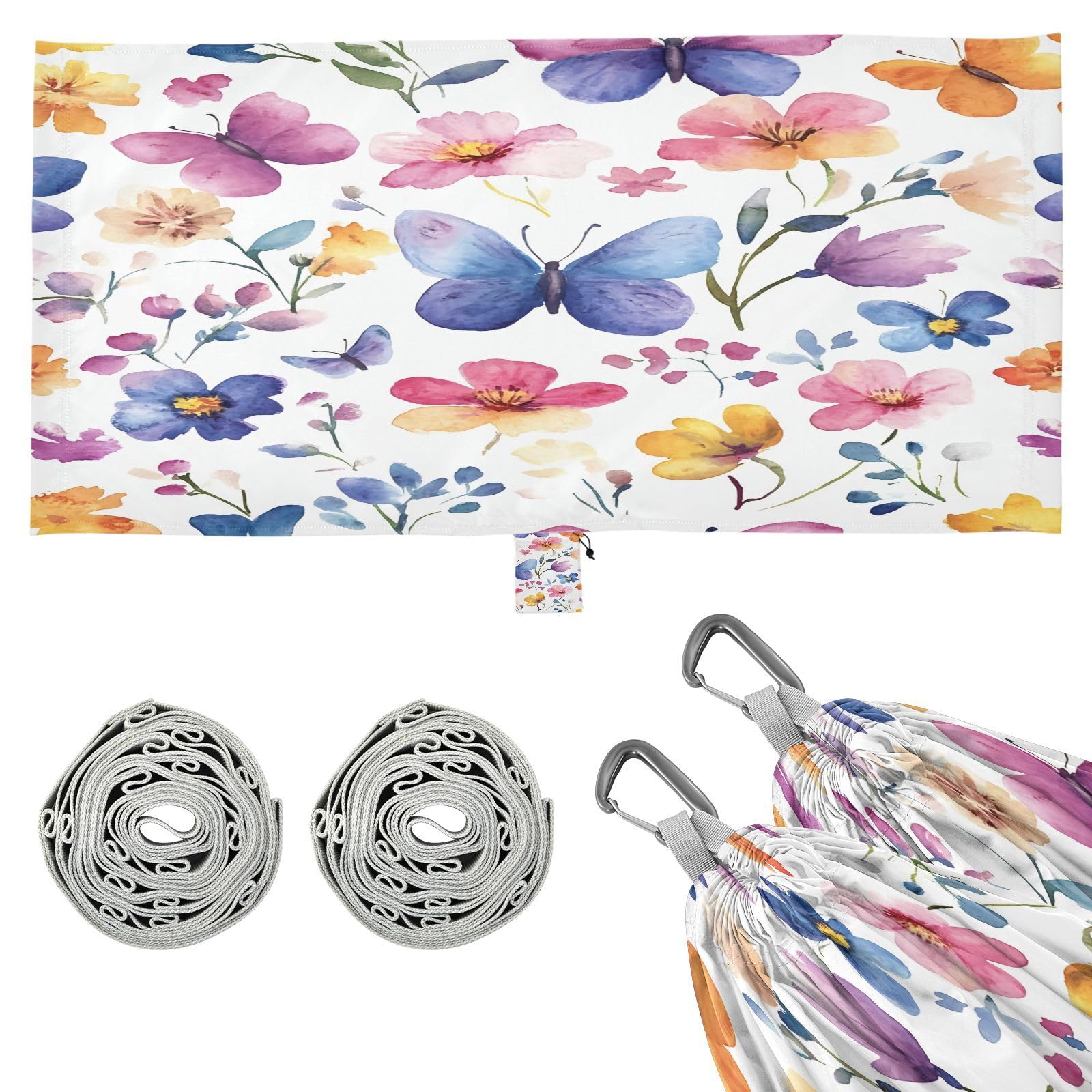 ATTX Watercolor Wild Flowers Camping Hammock - Lightweight & Portable Hammocks, Heavy Duty 330lbs Capacity for Indoor, Hiking, Backpacking, Travel, Backyard, Beach#598