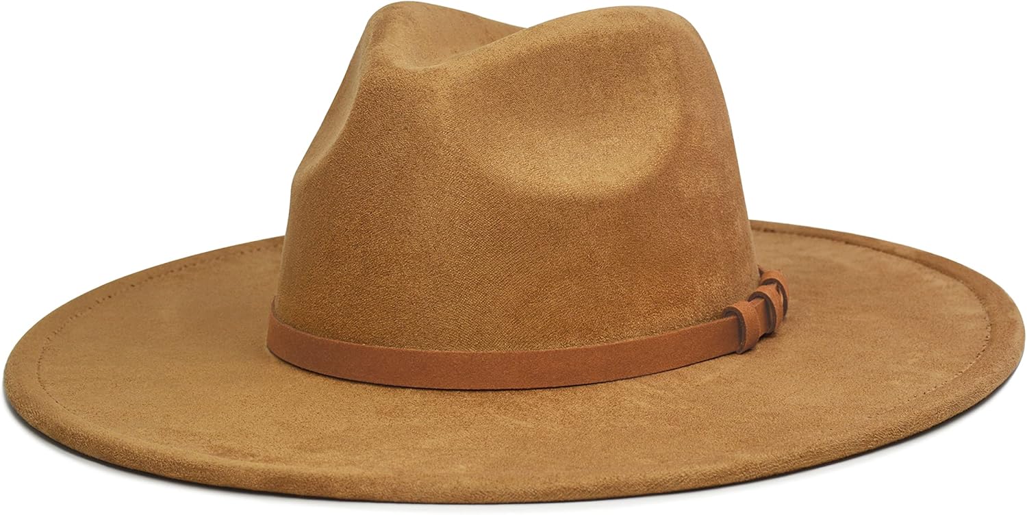 FLUFFY SENSE. Big Wide Brim Fedora Hat for Women - Nashville Outfits Western Hats Women's Felt Panama Rancher Hat