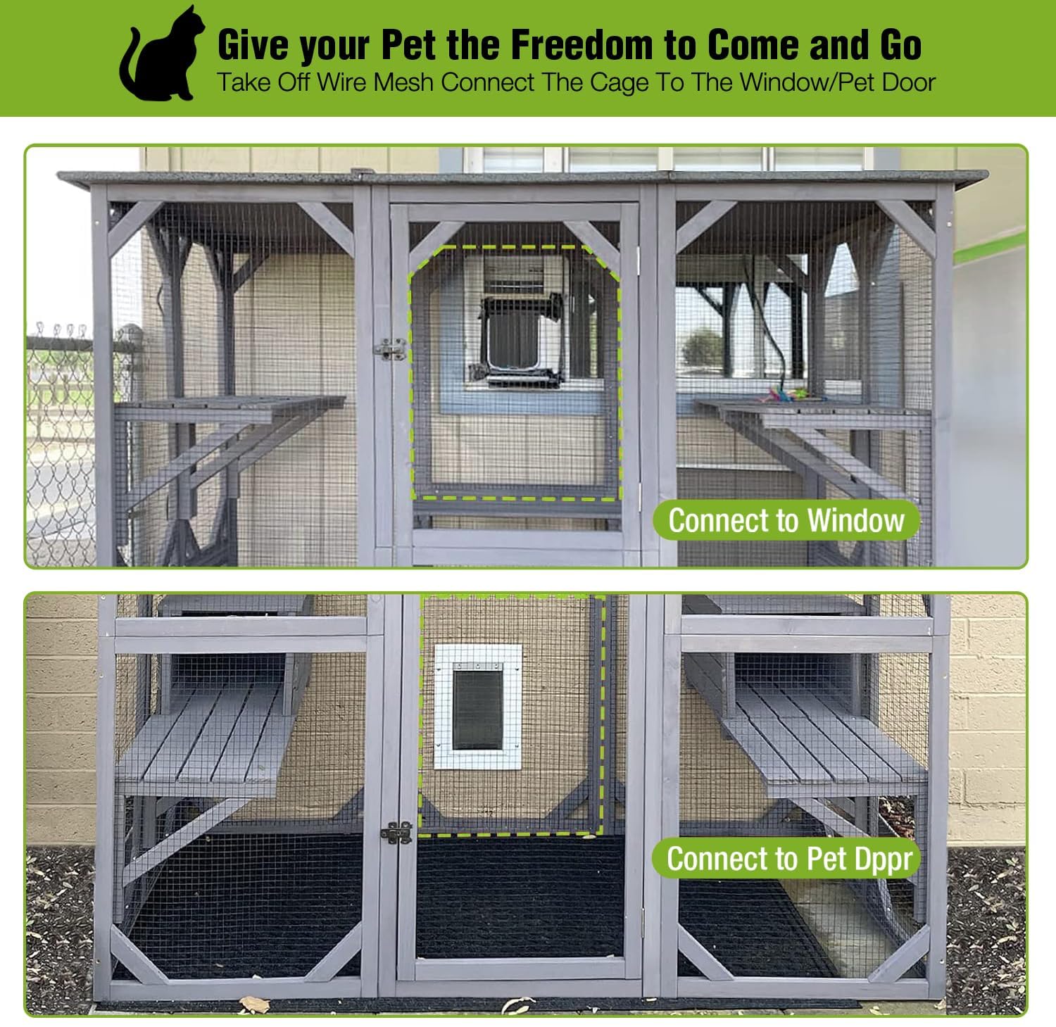 Seiyierr Catio Grande Casetta per gatti all'aperto Walk in Outdoor Cat Enclosure Indoor Cage Kitty Condo Box con porta piattaforma per piccola casa