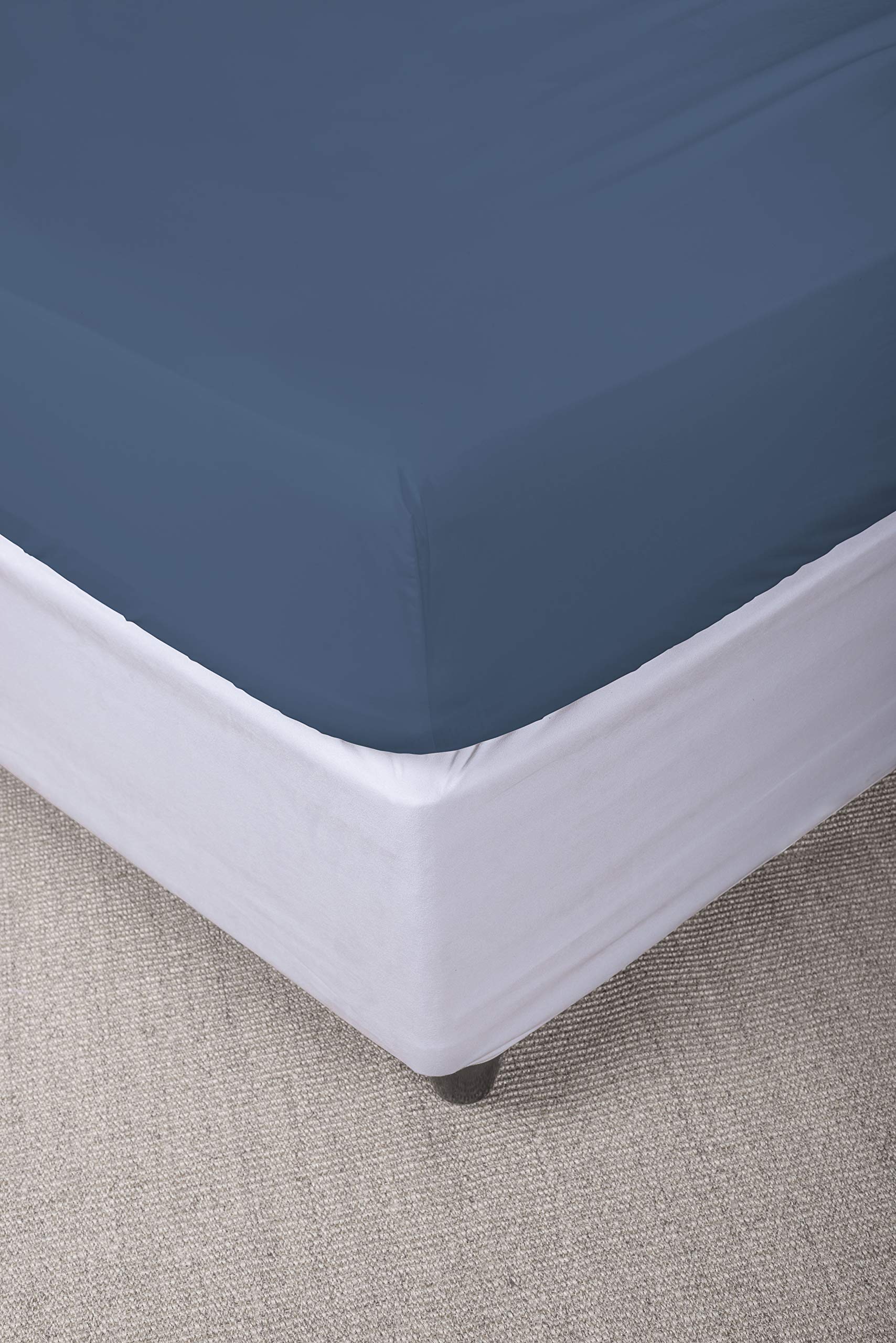Fitted Sheet with Corners for Double Bed Cotton, Made in Italy, Bed Linen 170 x 200 cm with Elasticated Corner 25 cm, Avio - Image 2