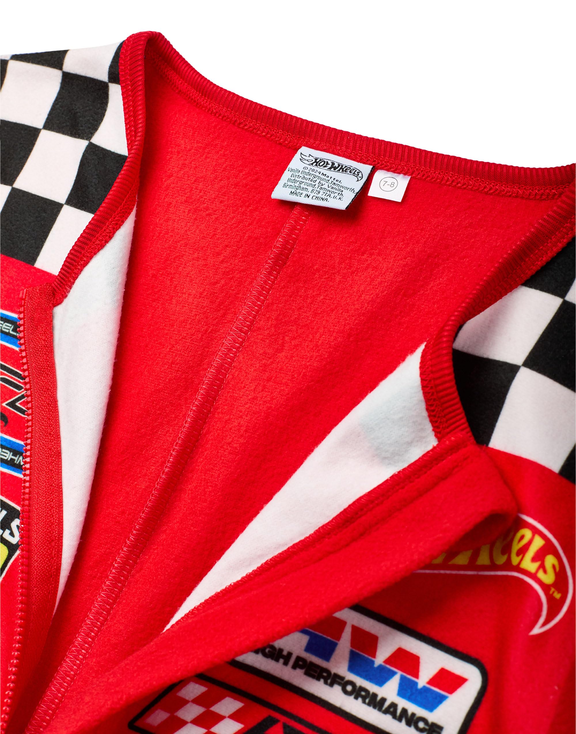 Hot Wheels Combinaison pour Garçons | Pyjama Tout-en-Un pour Enfants en Rouge | Combinaison de Nuit en Fleece avec Fermeture Éclair, Flammes de Course, Outils et Motif à Carreaux