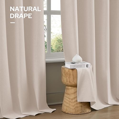 Miniatura 9 de HOMEIDEAS Cortinas 100% opacas beige de 84 pulgadas de largo, cortinas de lino sintético con textura natural, cortinas de lujo con aislamiento