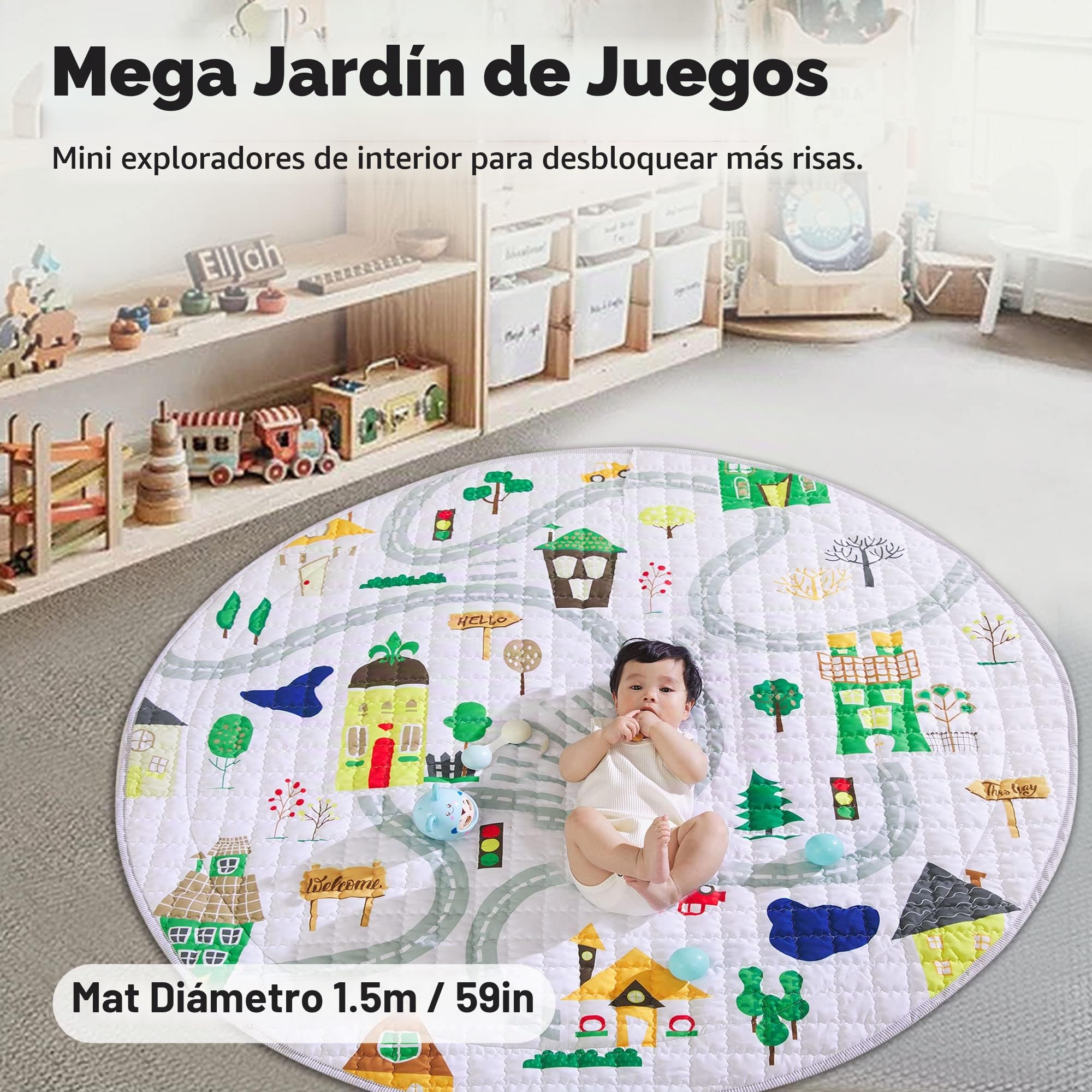 Winthome Alfombra de Juego para Bebé, Bolsa para Guardar Juguetes, Segura, No Tóxica, Antideslizante, Plegable, Lavable, 150 cm