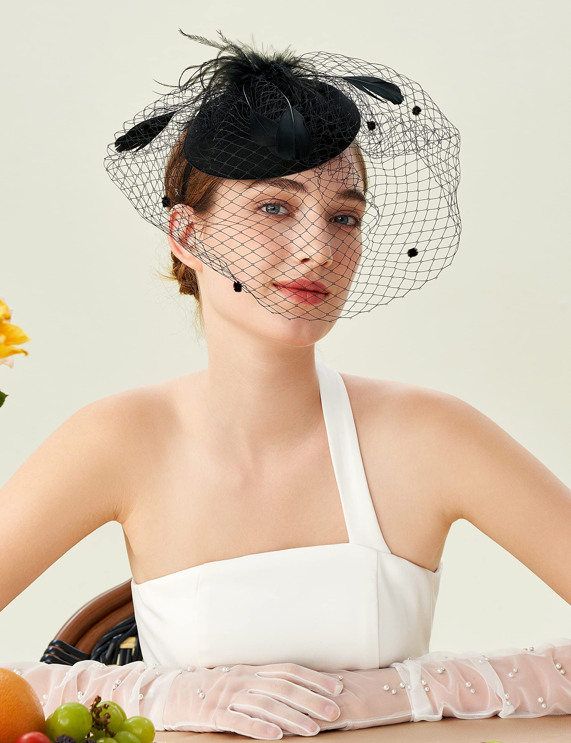 BABEYOND Fascinator Hat Veil Feather Fascinator Hair Clip Tea Party