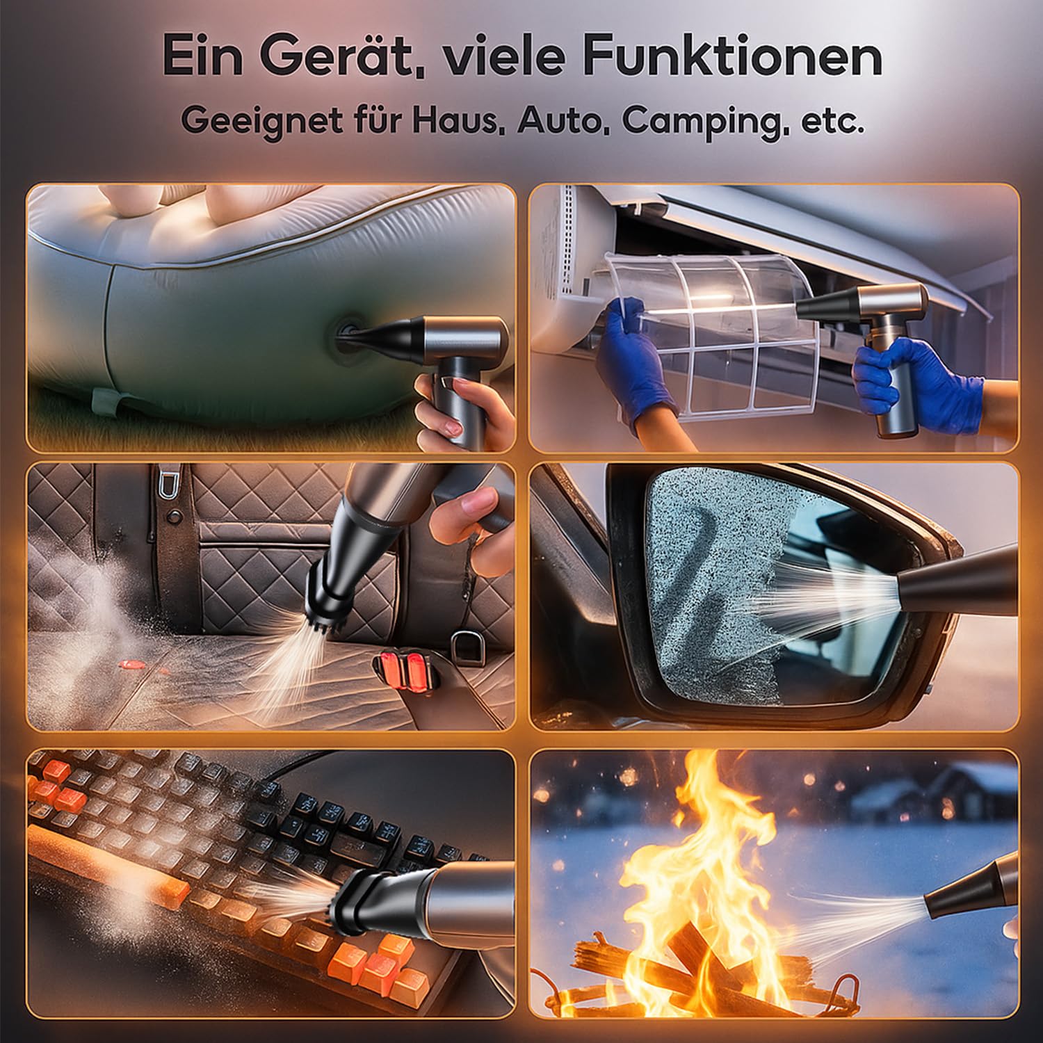 FLOWood Elektrische Staubgebläse Druckluftspray, 3-Gang 200000 U/min mit 10000mAh Akku air duster, Aluminiumgehäuse und USB Schnellladung, druckluft für PC Reinigungsset, Tastatur, Auto, Outdoor