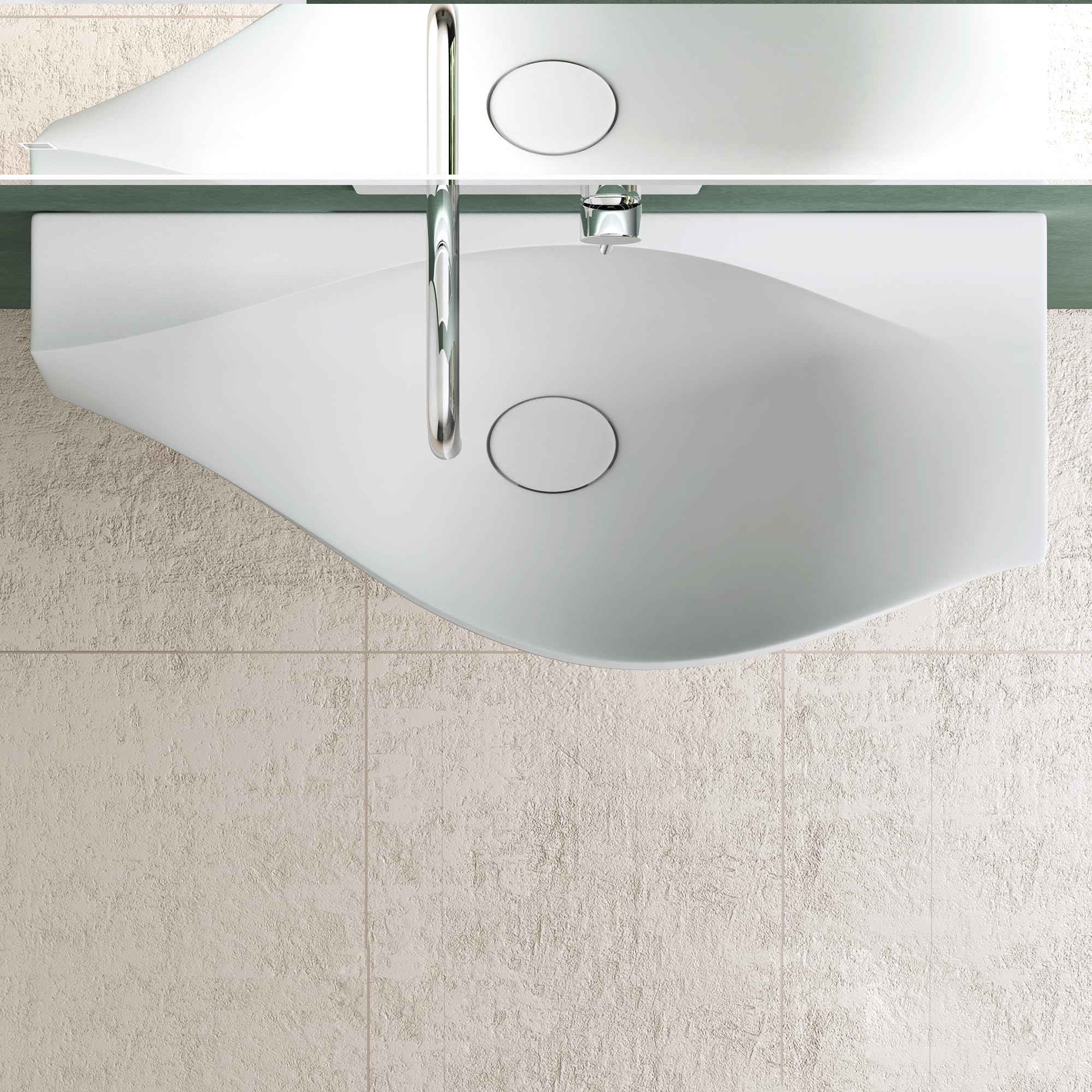Mai & Mai Lavabo Suspendido 80x37x22 cm – Blanco Mate, Mármol Fundido, sin Orificio para Grifo, con Tapa de Desagüe, Col816