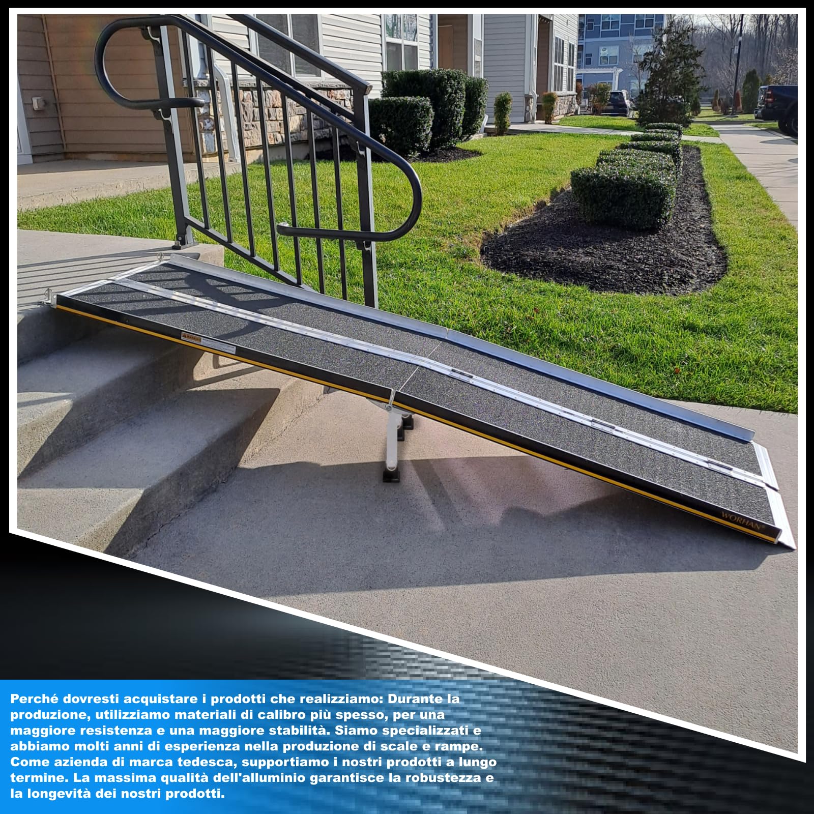 WORHAN RAMPA ANTISDRUCCIOLO CARICO A VALIGIA IN ALLUMINIO max 272 KG PER SEDIA A ROTELLE GRANDE SELEZIONE 244cm R8J