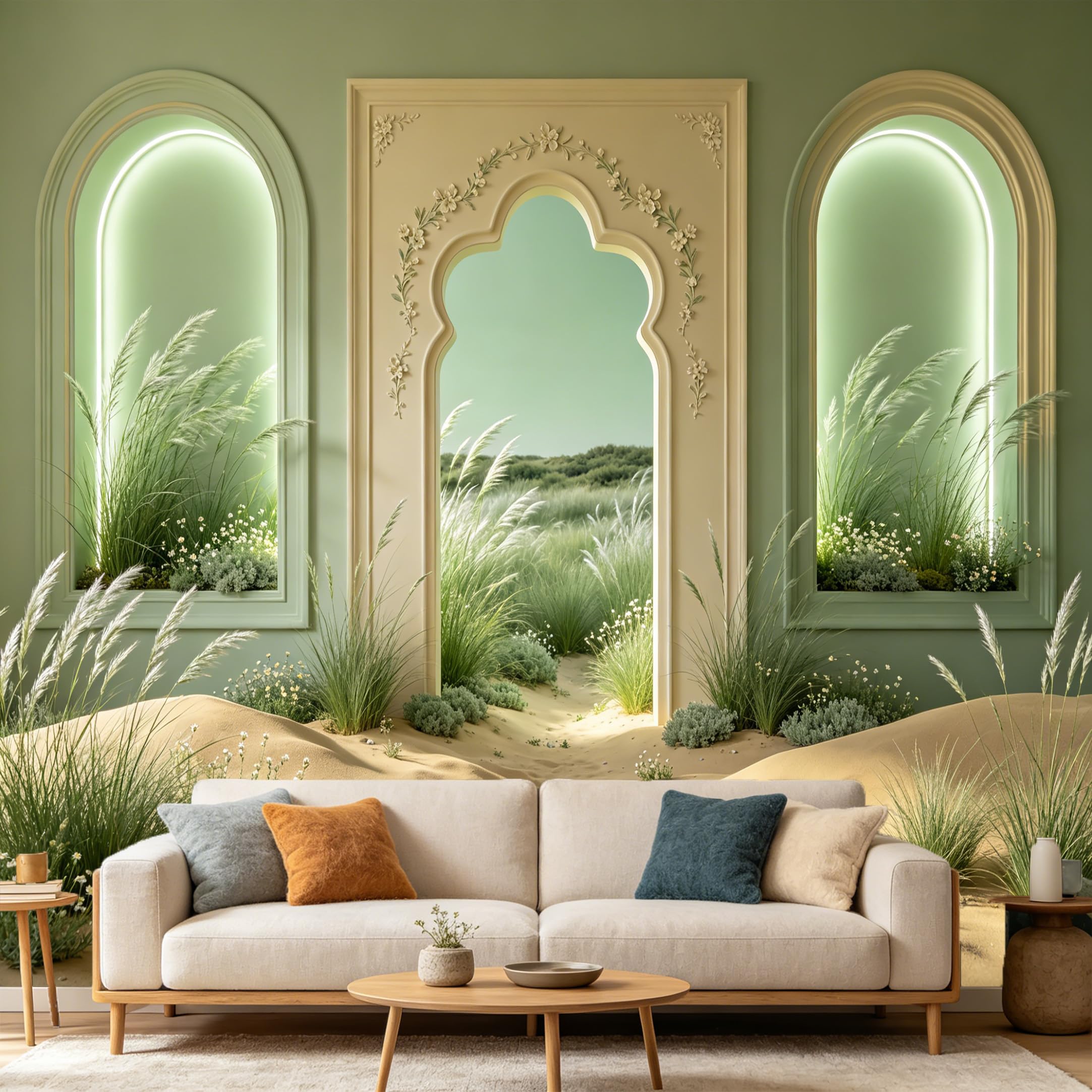 Custom Size Wall Mural， 3D Archway Landscape Desert Sand Dunes Nature Scenic， SelfAdhesive Art Prints wall Fabric Removable Large Wallpaper Home Living Room Decor