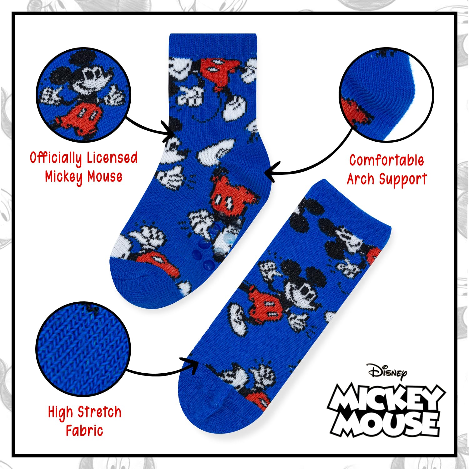 Calcetines para bebé de Mickey Mouse, paquete de 10 unidades, con agarres antideslizantes para niños de 6 a 24 meses