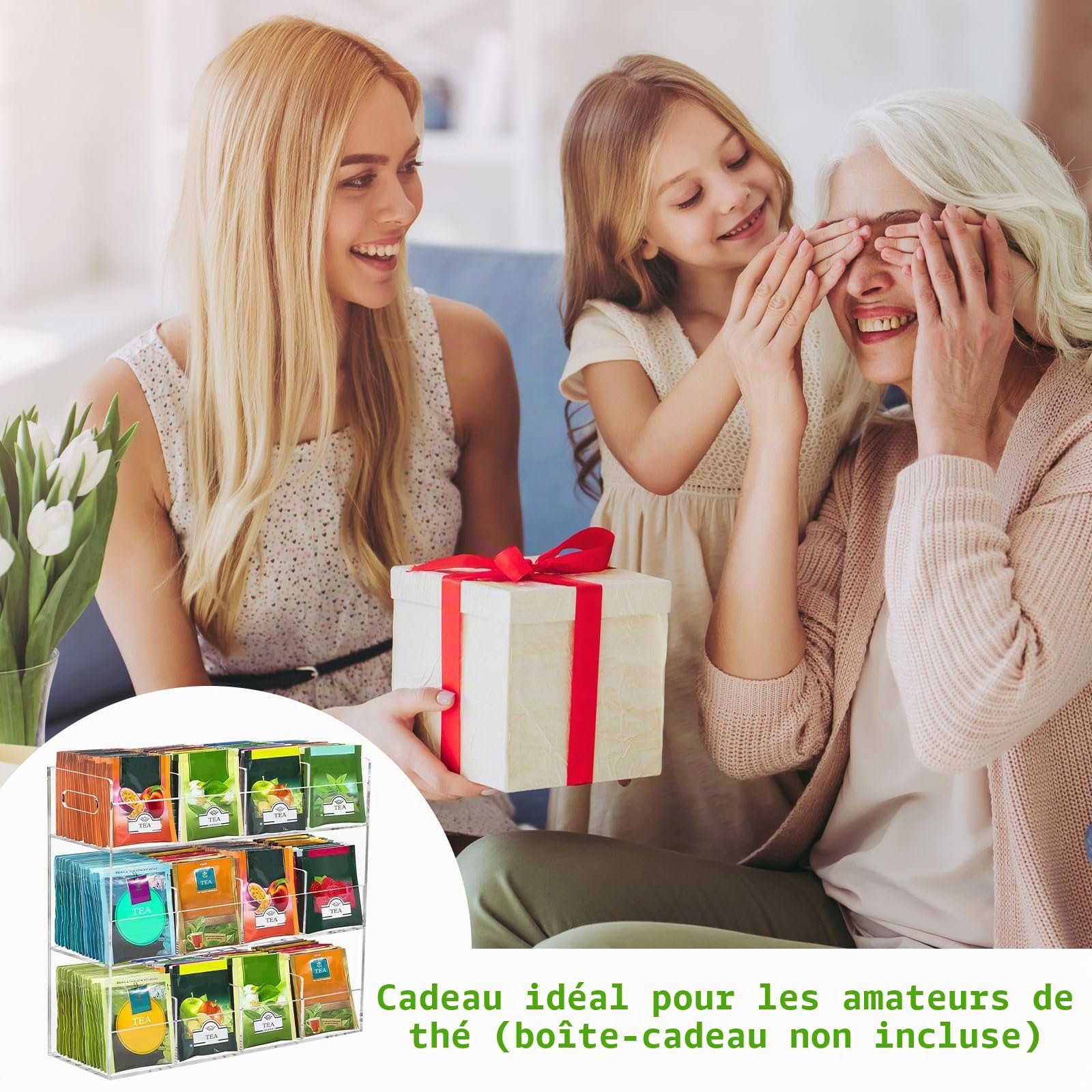 mumisuto BoîTe De Rangement Pour Thé Et Sachets De Thé, BoîTe à Thé En Acrylique Transparent avec 12 Compartiments, éTagèRe Verticale De Rangement Pour Sachets De Thé Pour Le Salon, Le Bureau