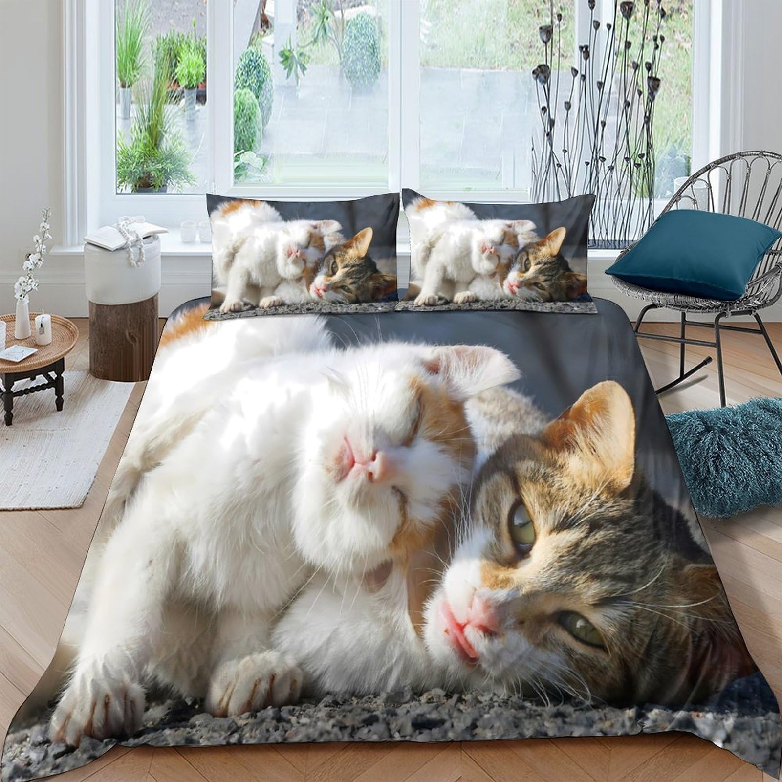 Ctjqhvkz Style-9 3D Printed Cute Cat Fitted Sheet Microfiber Soft Breathable Sleeping Kitten Mattress Cover For Bedroom Guest Room Decor Single（135X200cm）