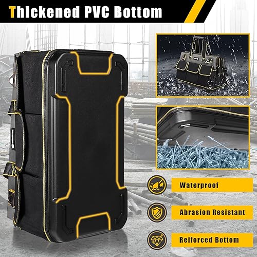 Miniatura 2 de Bolsa de herramientas de 17 pulgadas para hombres con base moldeada impermeable, bolsa de boca ancha de alta capacidad, bolsas de herramientas para