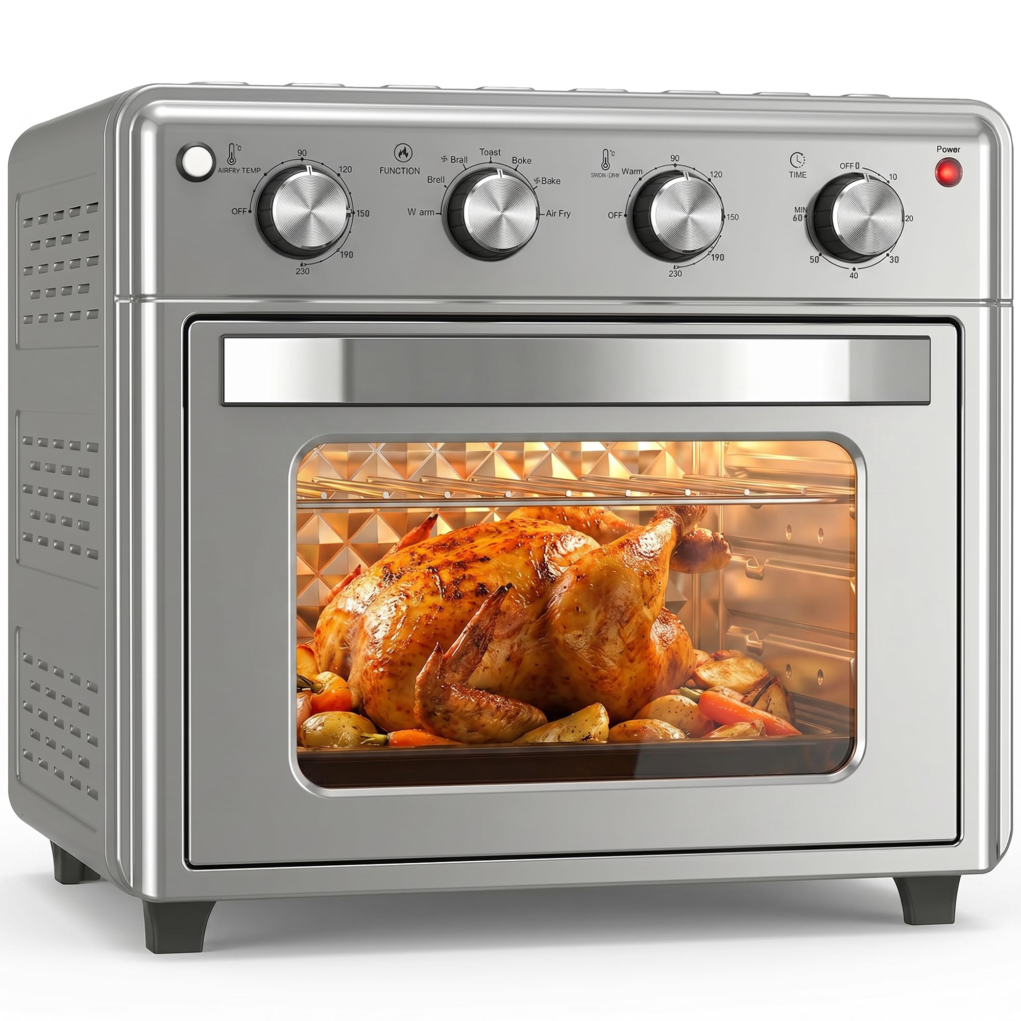 HOMCOM Horno Eléctrico Multifunción de Sobremesa 43x39x39 cm Plata | Mini Horno Tostador, 30L, 1600W, Freidora de Aire, 7 Modos de Calor, Temporizador y Temperatura Regulable