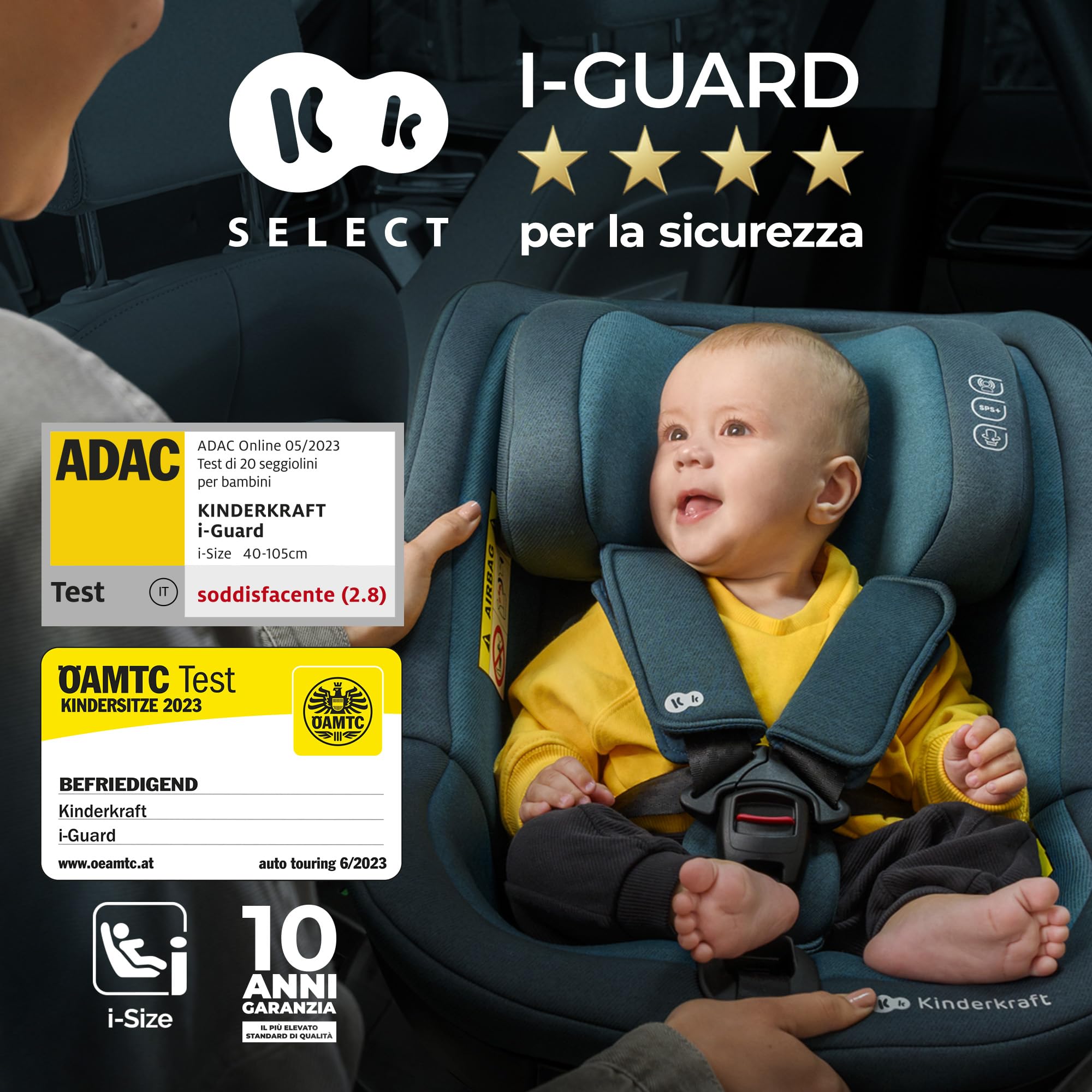Kinderkraft I-GUARD Seggiolino auto I-SIZE 40-150 cm, Seggiolino 360 girevole, con Isofix Base, Reclinabile Posizione sdraiata, Poggiatesta regolabile, Gruppo 0 1 2, Grigio