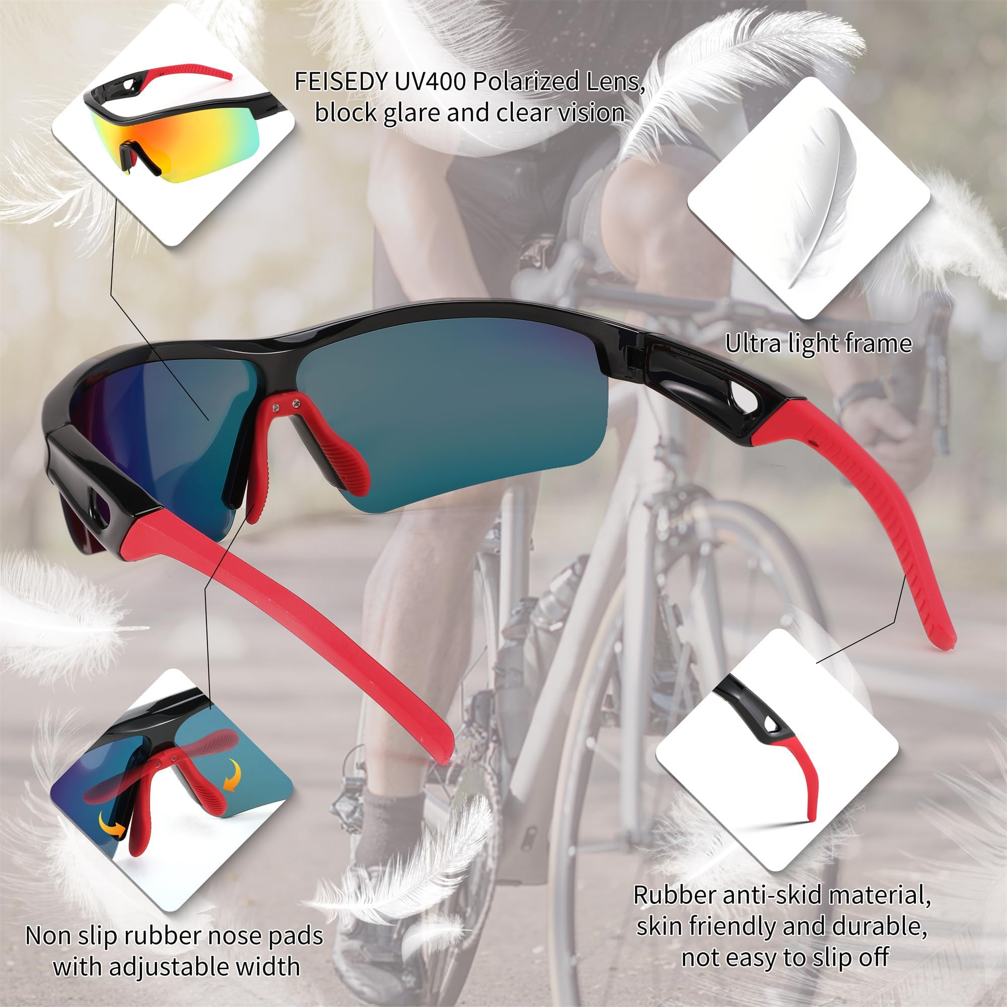 FEISEDY 2 Stück Sport Sonnenbrille Polarisierte UV400 (Kind + Erwachsen) B2372+B2454