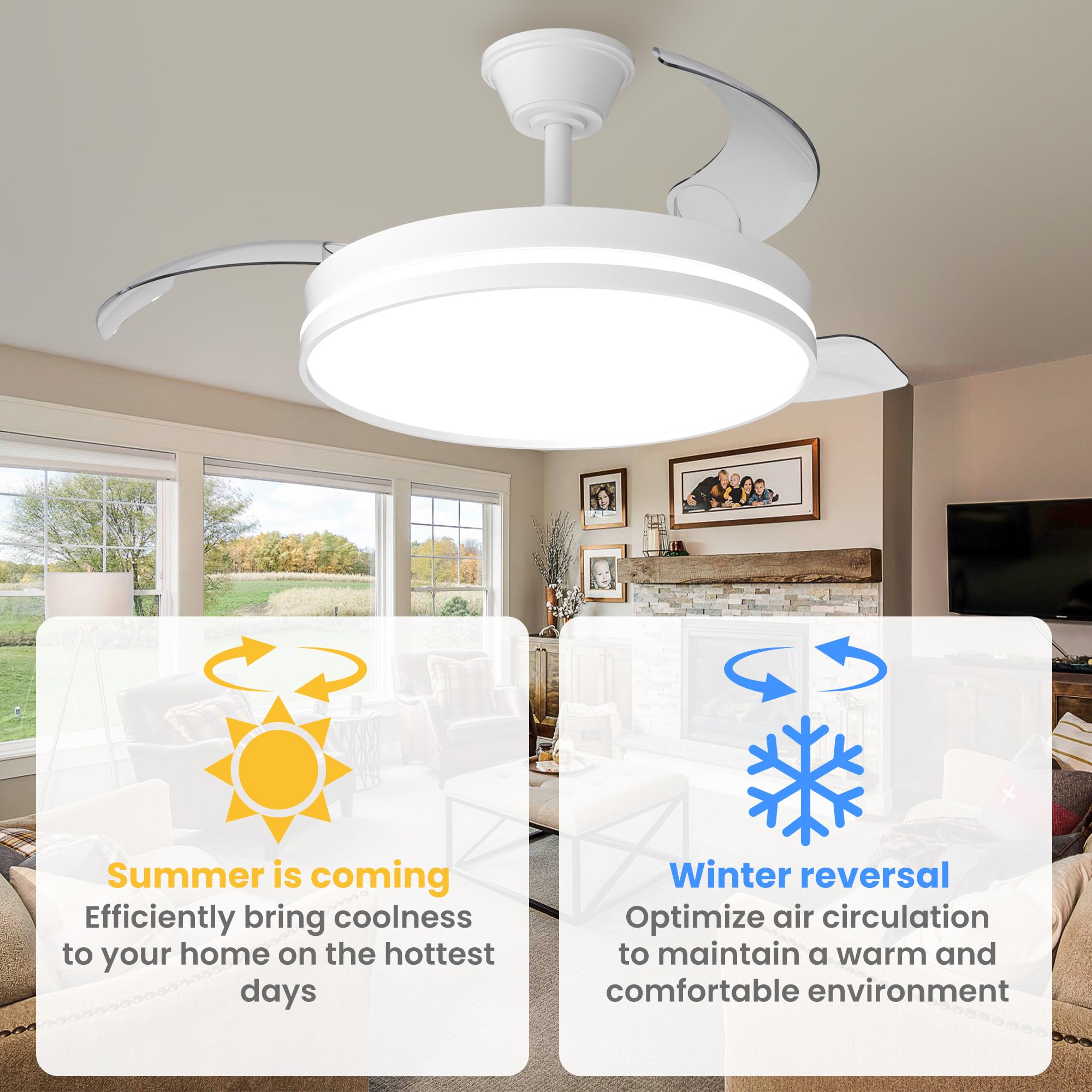 Ventilatore da Soffitto con Illuminazione 106 cm, Ventilatore da Soffitto Luce a LED e Telecomando 6 Velocità, Illuminazione LED Dimmerabile, motore DC silenzioso